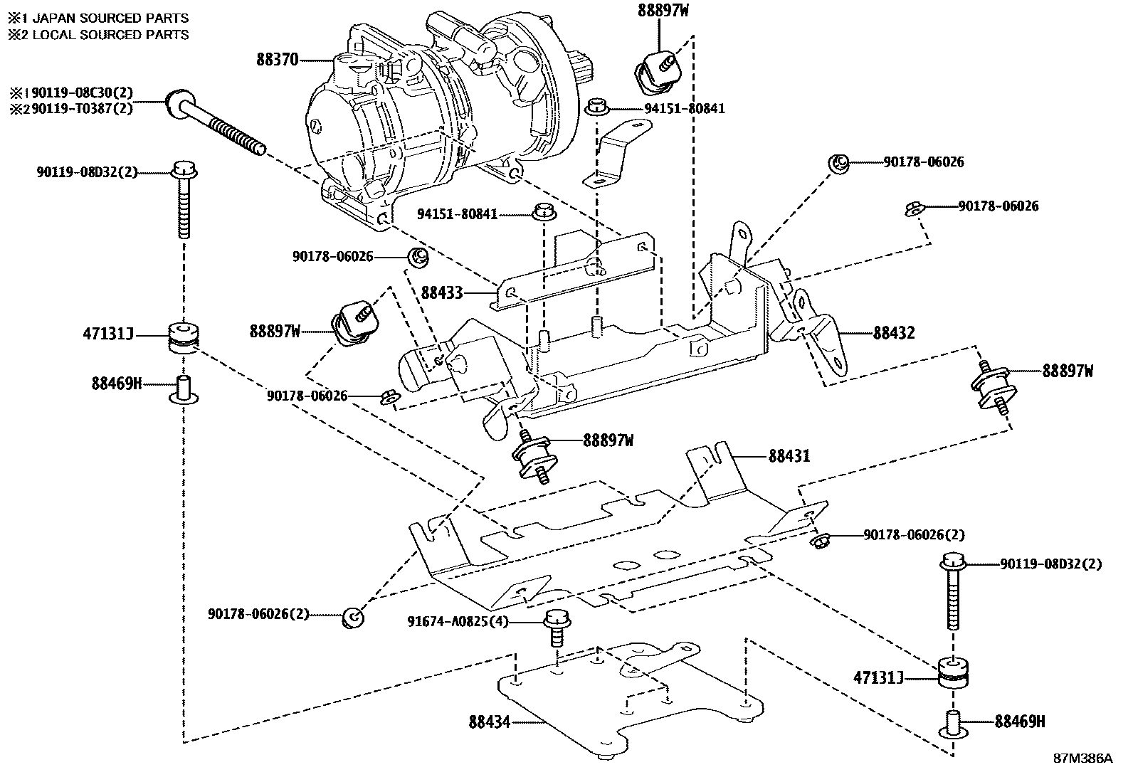 Toyota HILUX Heating & Air Conditioning - Compressor EPC diagram — 87M386A