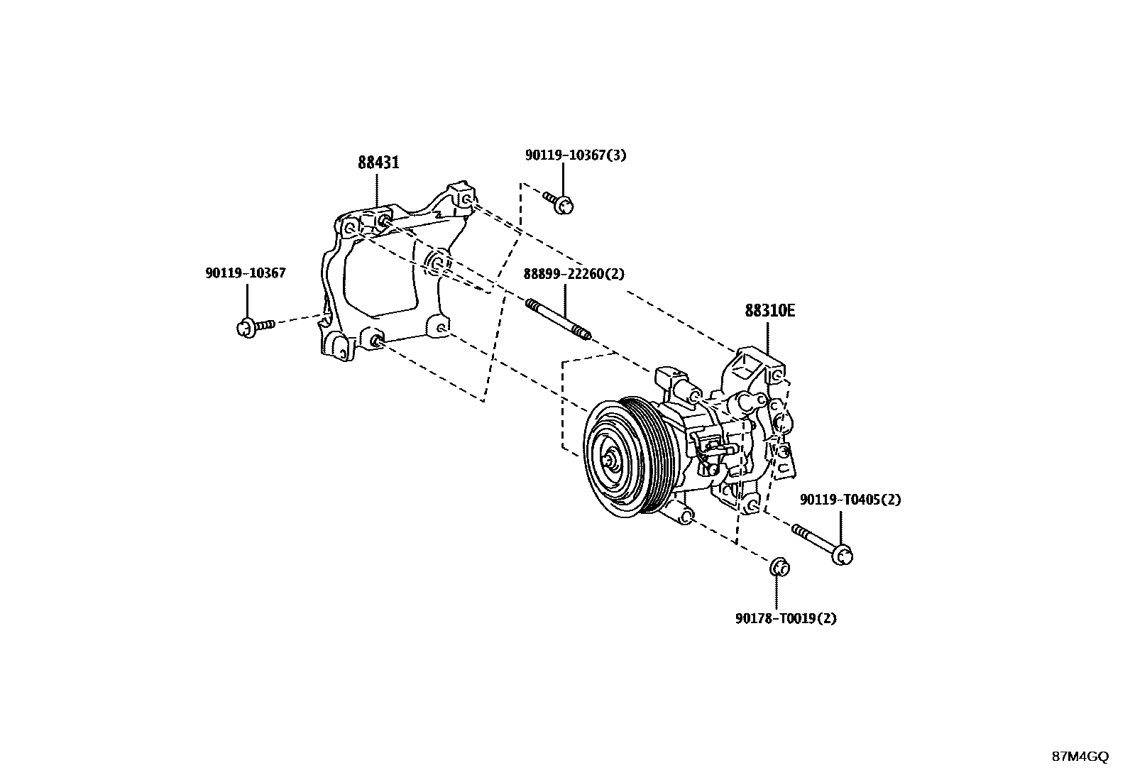 Toyota HILUX Heating & Air Conditioning - Compressor EPC diagram — 87M4GQ