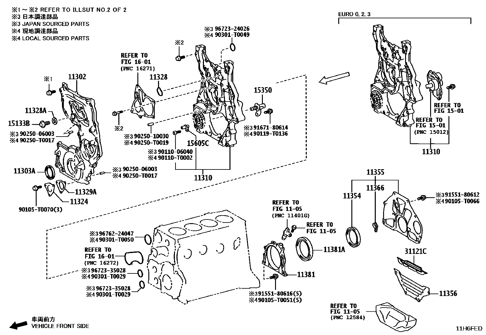 Toyota HILUX Timing Gear Cover & Rear End Plate EPC diagram — 11H6FED