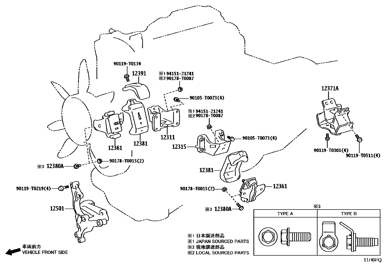 Toyota HILUX Engine Mounting EPC diagram — 11H6FQ