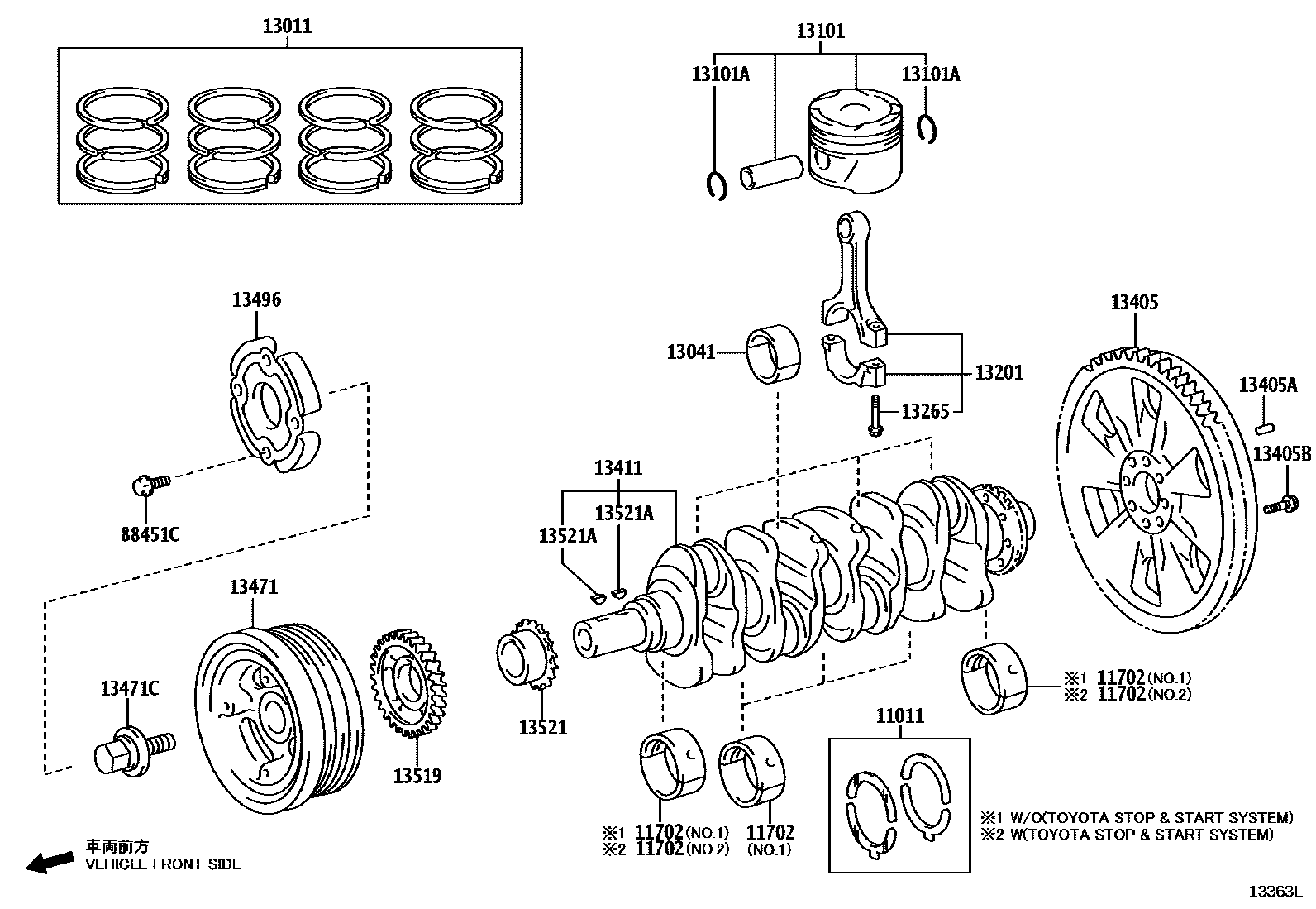 Toyota HILUX Crankshaft & Piston EPC diagram — 13363L