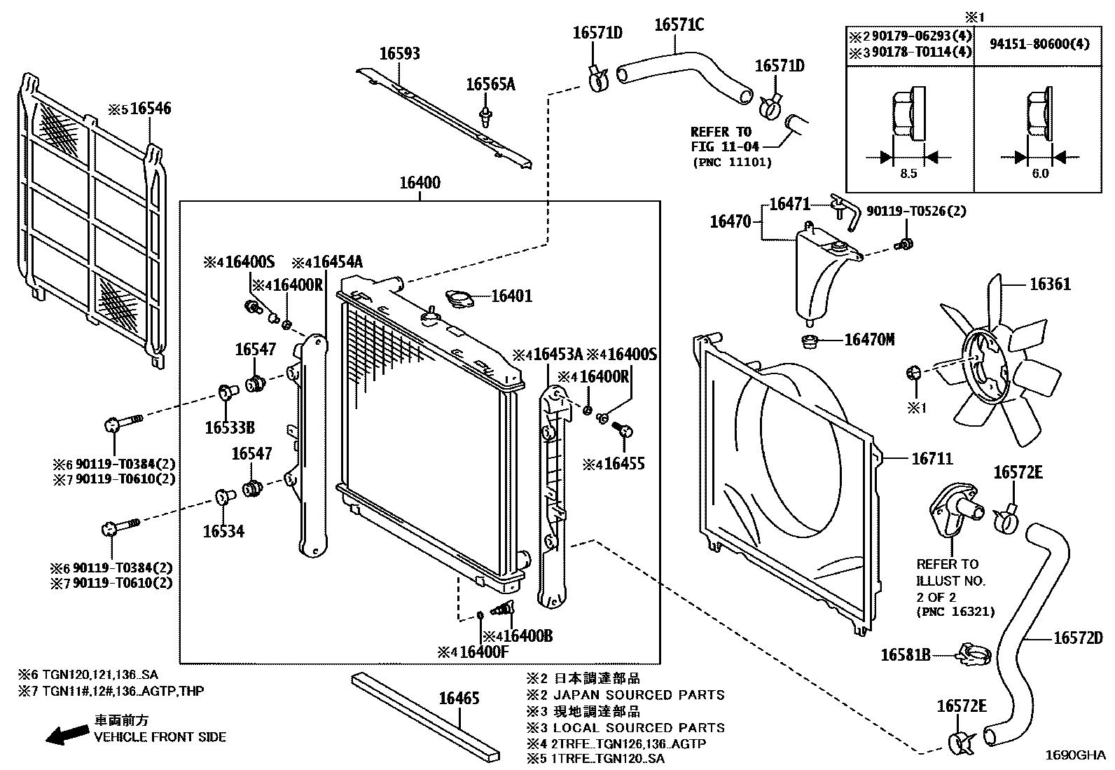 Toyota HILUX RADIATOR & WATER OUTLET EPC diagram — 1690GHA