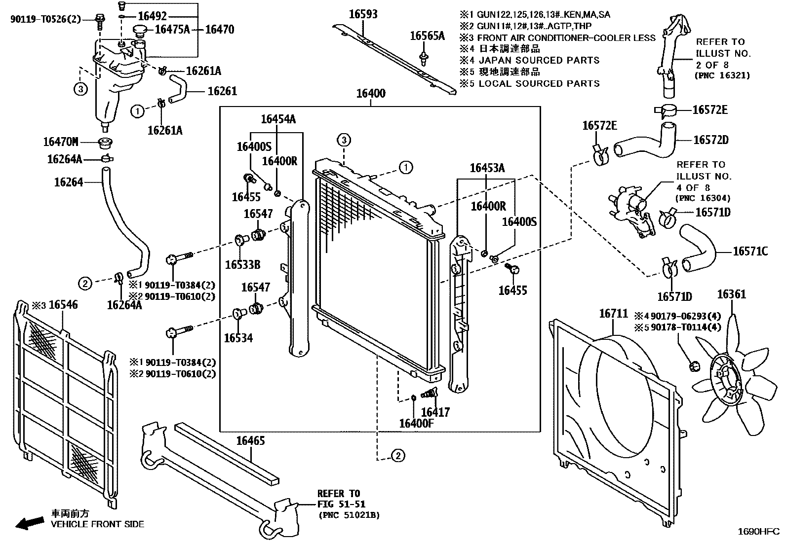 Toyota HILUX RADIATOR & WATER OUTLET EPC diagram — 1690HFC