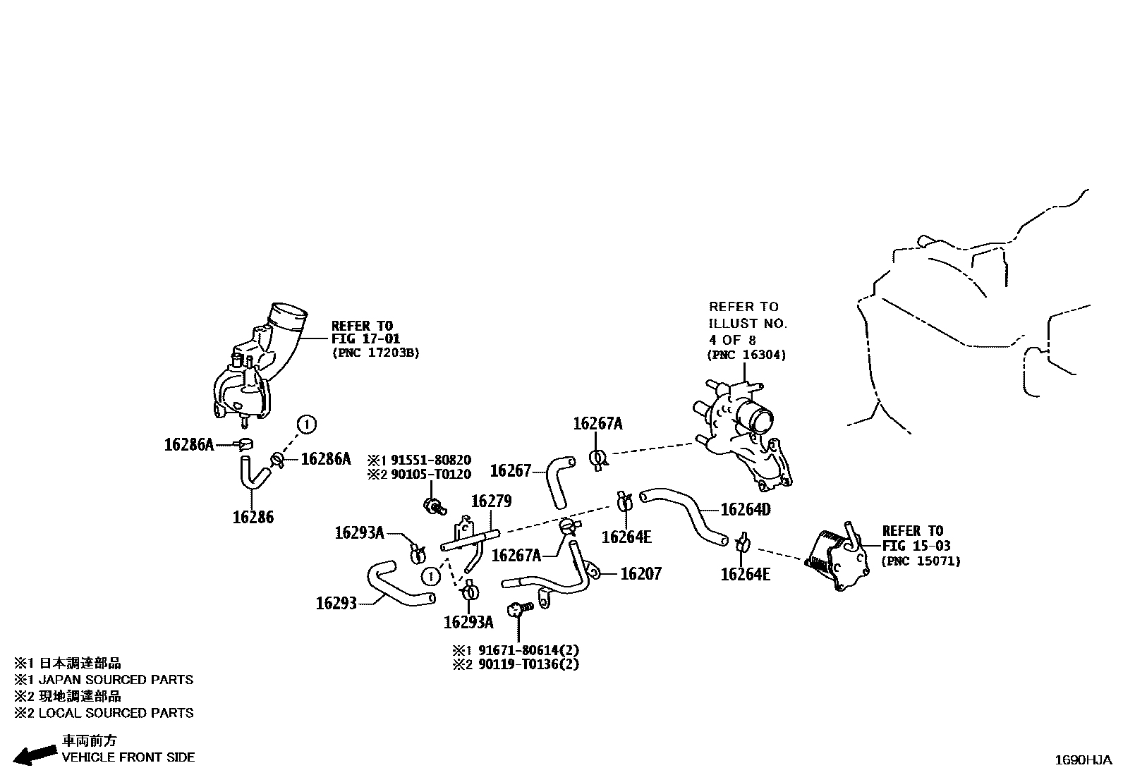Toyota HILUX RADIATOR & WATER OUTLET EPC diagram — 1690HJA