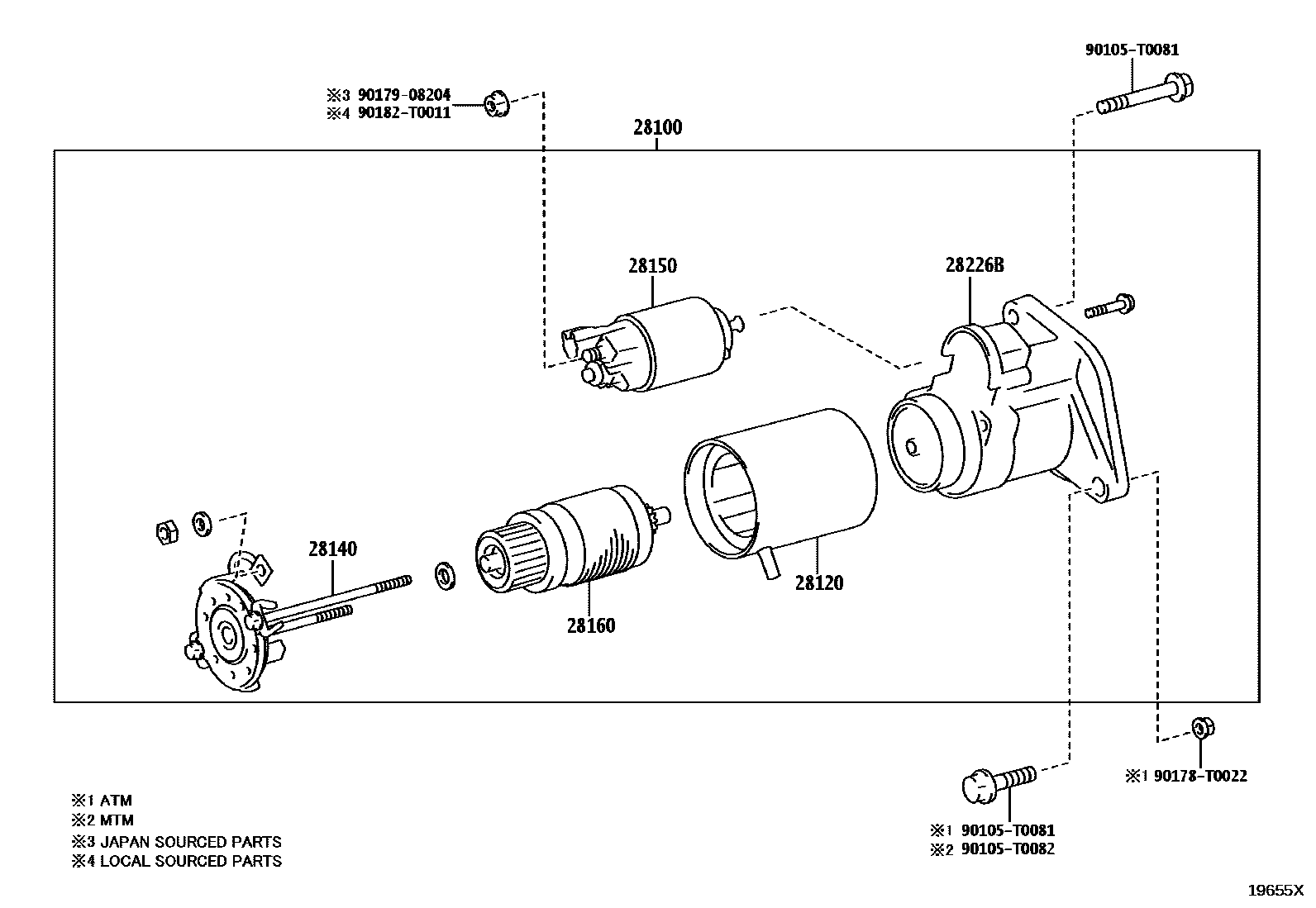 Toyota HILUX 起动机 EPC diagram — 19655X