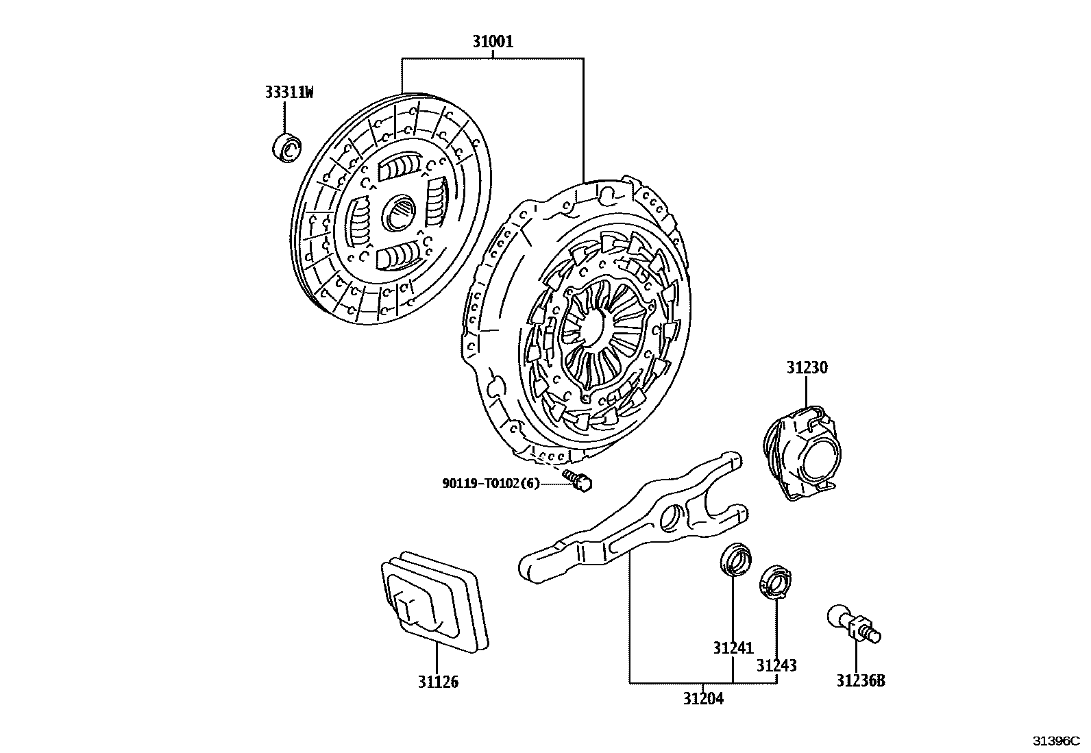 Toyota HILUX 离合器和分离叉 EPC diagram — 31396C