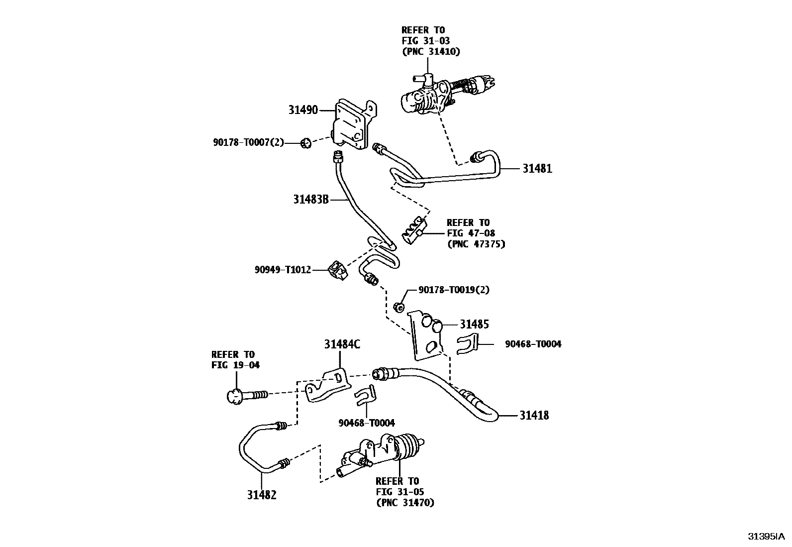 Toyota HILUX 离合器踏板和挠性软管 EPC diagram — 31395IA