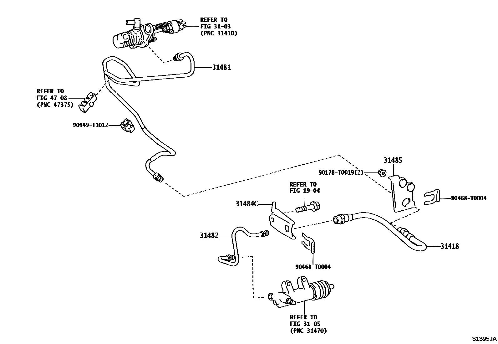 Toyota HILUX 离合器踏板和挠性软管 EPC diagram — 31395JA