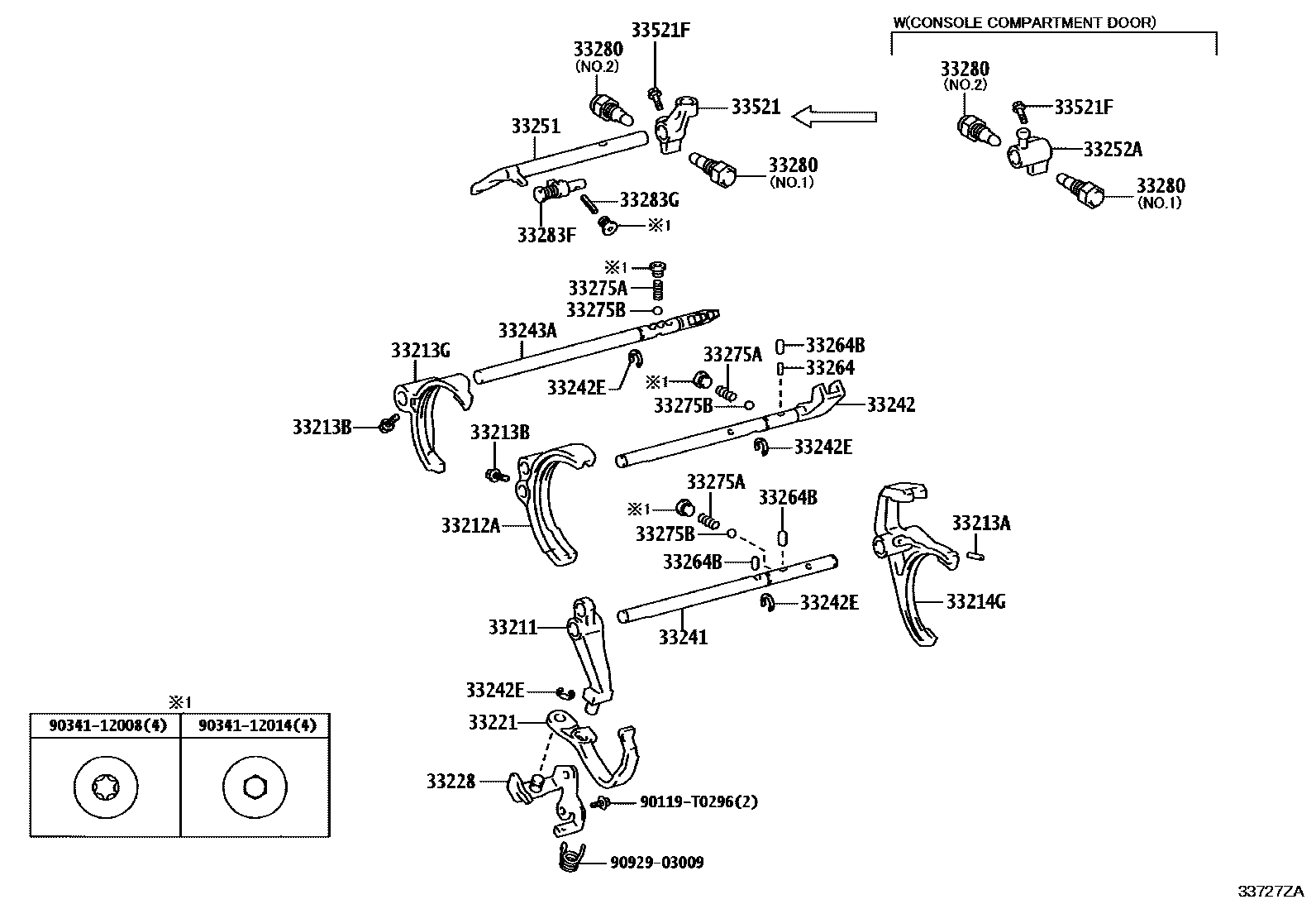 Toyota HILUX 换档拨叉和换档杆轴(MTM) EPC diagram — 33727ZA