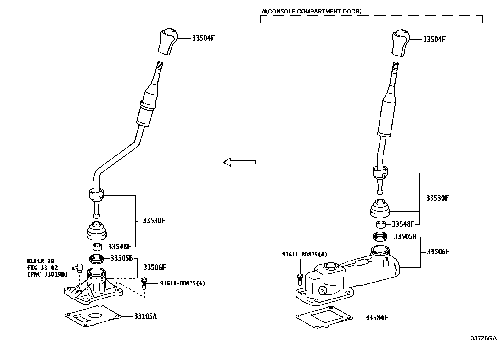 Toyota HILUX Shift Lever & Retainer EPC diagram — 33728GA