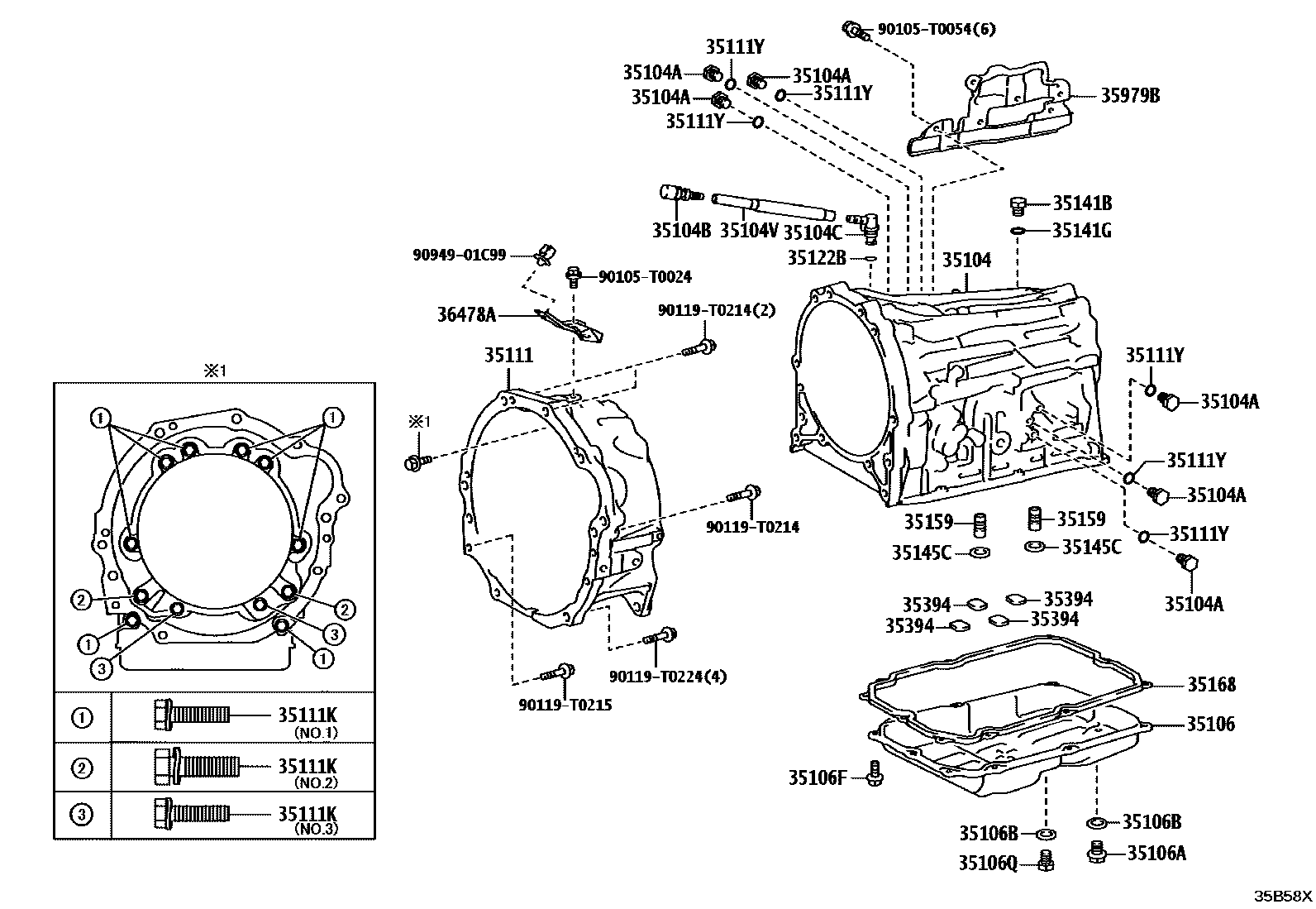 Toyota HILUX 变速器壳和油底壳(ATM) EPC diagram — 35B58X