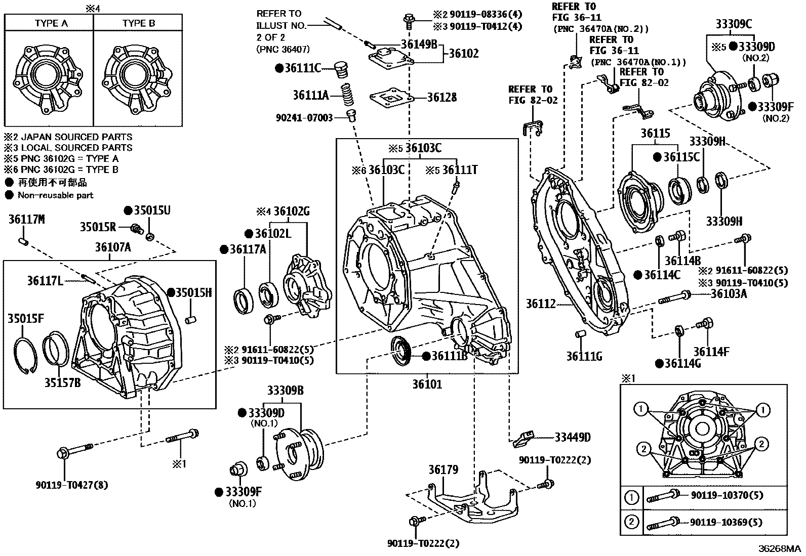 Toyota HILUX Transfer Case & Extension Housing EPC diagram — 36268MA