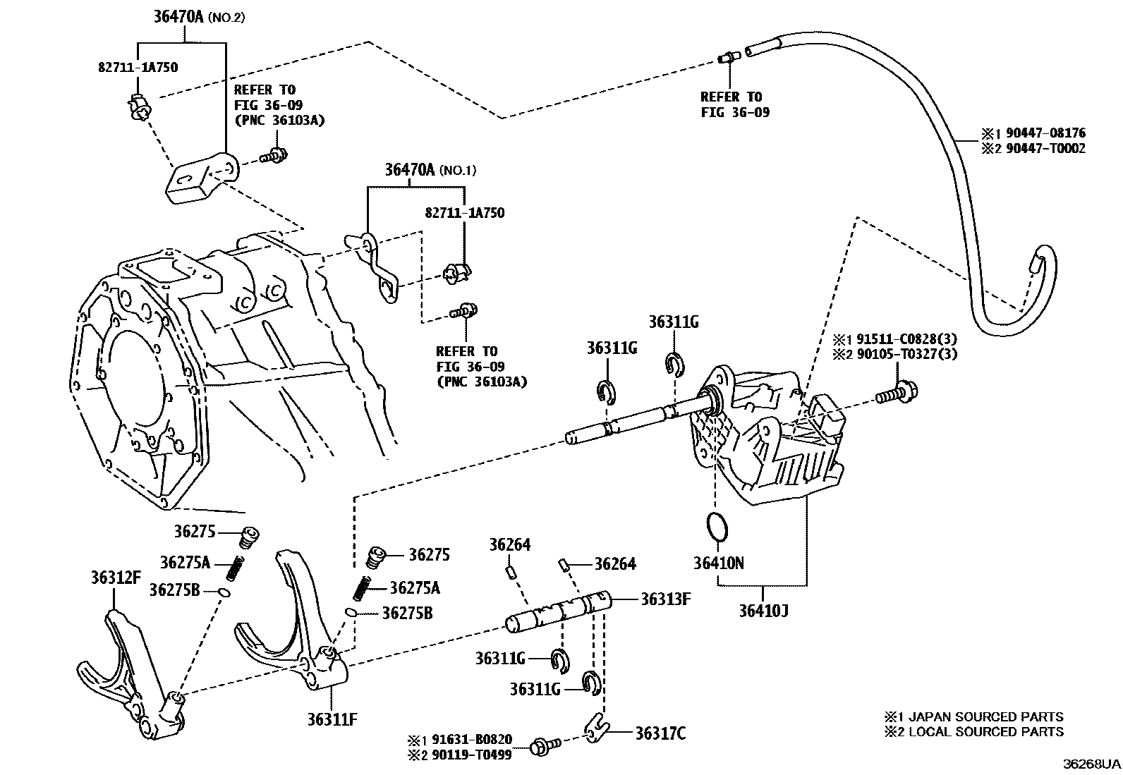 Toyota HILUX Transfer Lever & Shift Fork Shaft EPC diagram — 36268UA