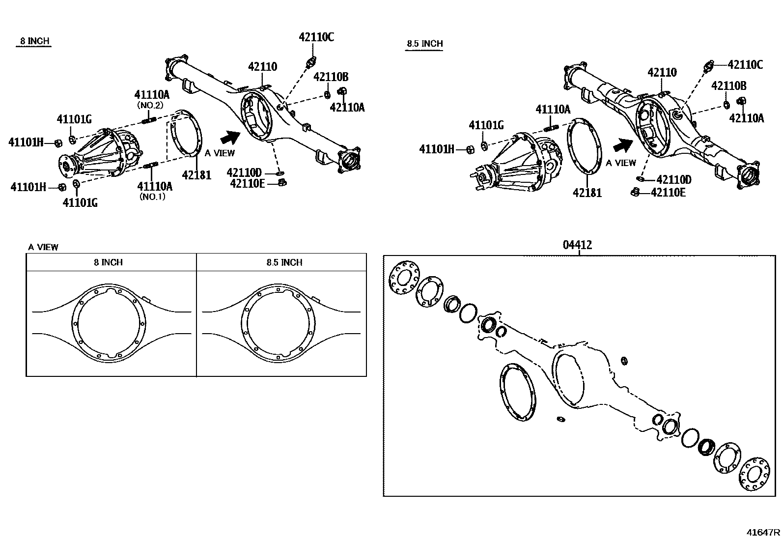 Toyota HILUX 后桥壳和差速器 EPC diagram — 41647R