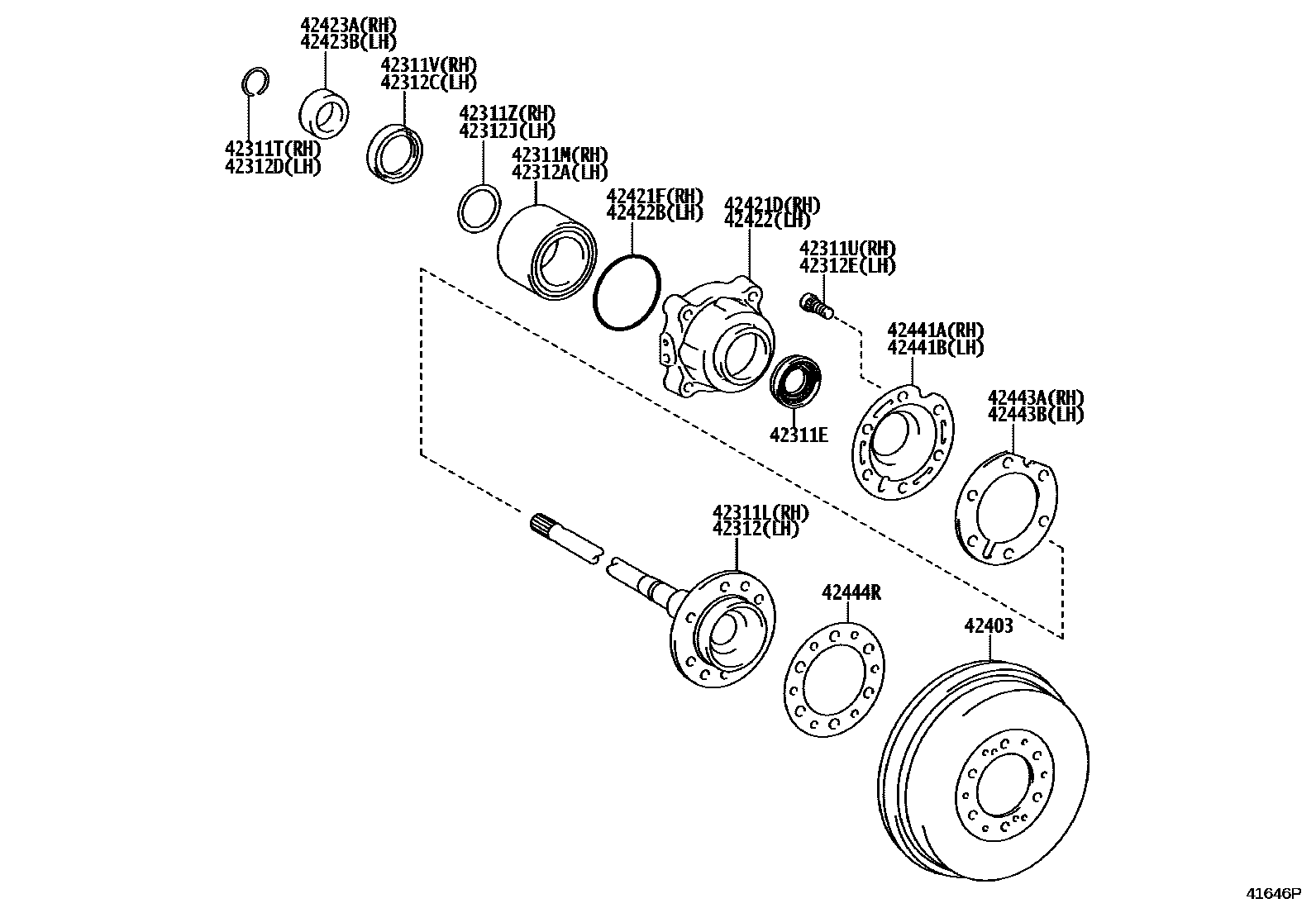 Toyota HILUX 后桥半轴和后桥轮毂 EPC diagram — 41646P