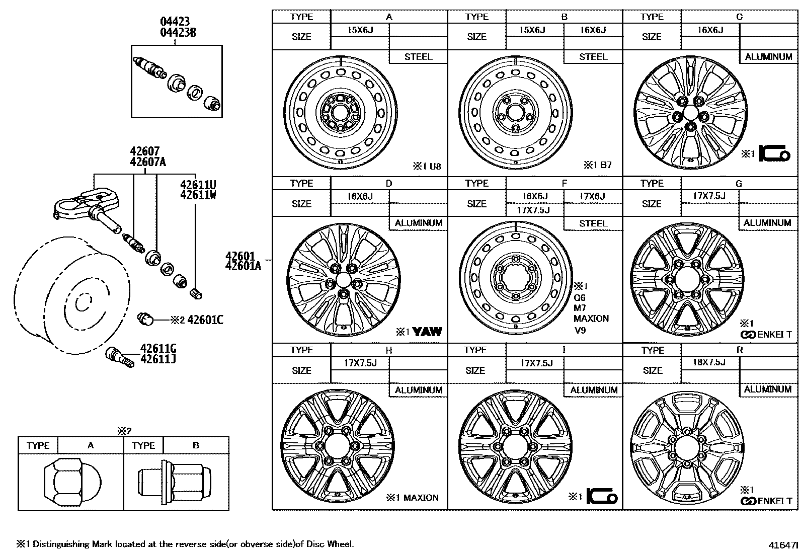 Toyota HILUX 车轮和车轮盖 EPC diagram — 41647I