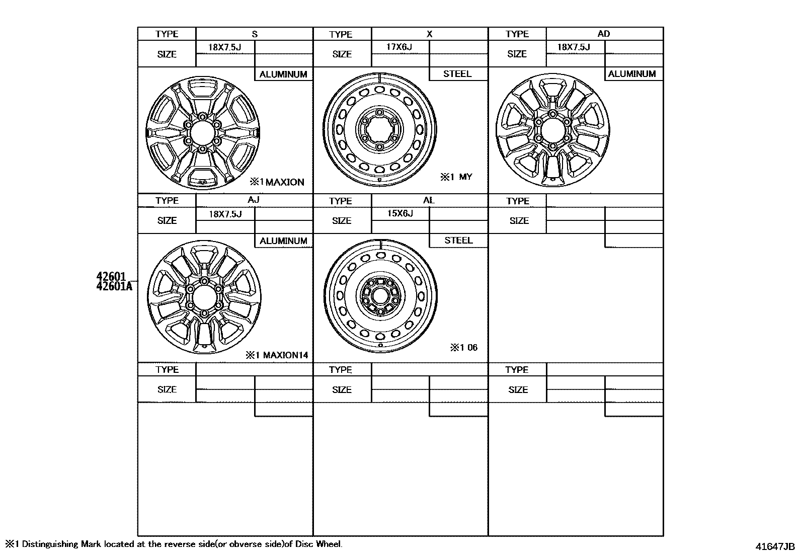 Toyota HILUX 车轮和车轮盖 EPC diagram — 41647JB