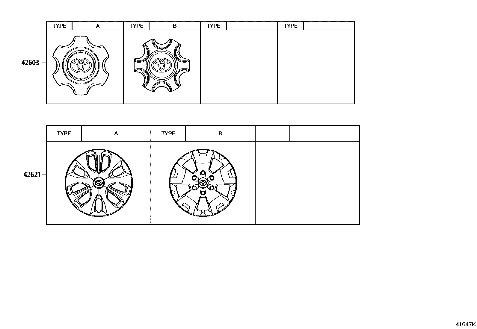 Toyota HILUX 车轮和车轮盖 EPC diagram — 41647K