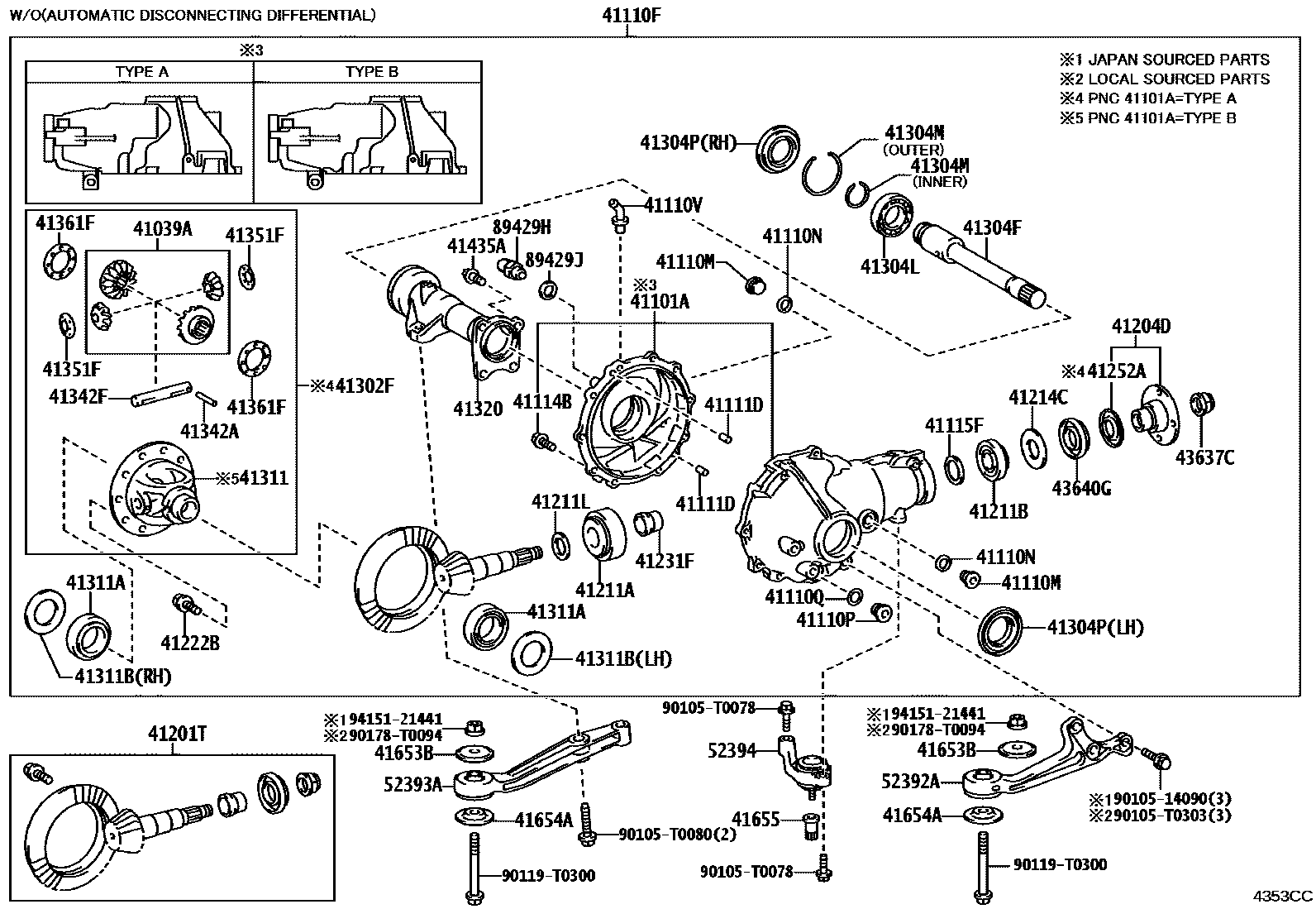 Toyota HILUX 前桥壳和差速器 EPC diagram — 4353CC