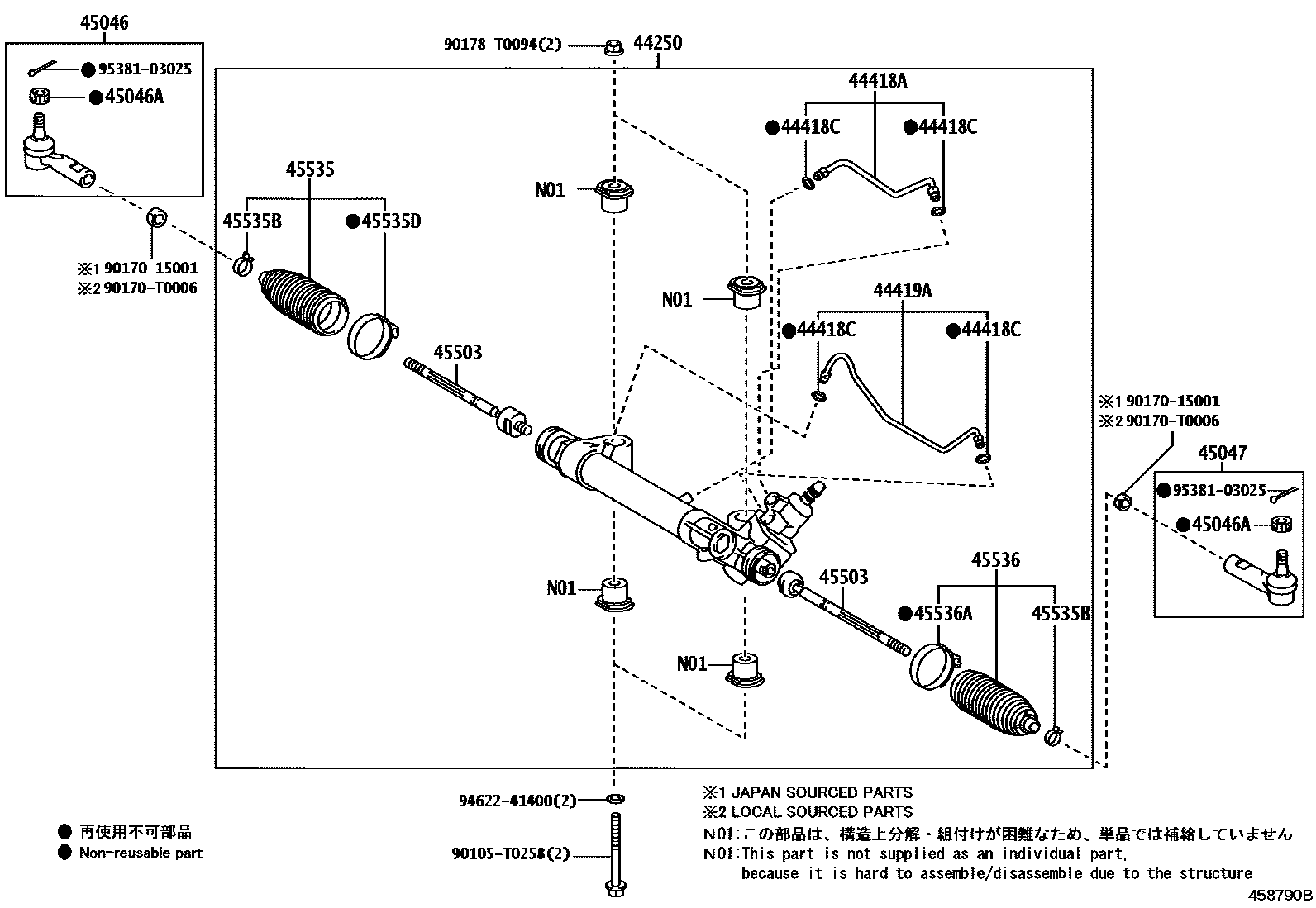 Toyota HILUX 前转向齿轮和连杆 EPC diagram — 458790B