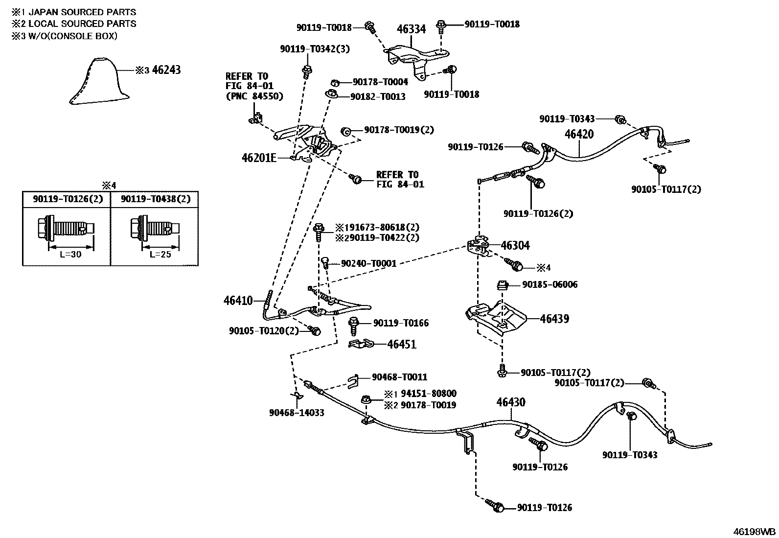 Toyota HILUX Parking Brake & Cable EPC diagram — 46198WB