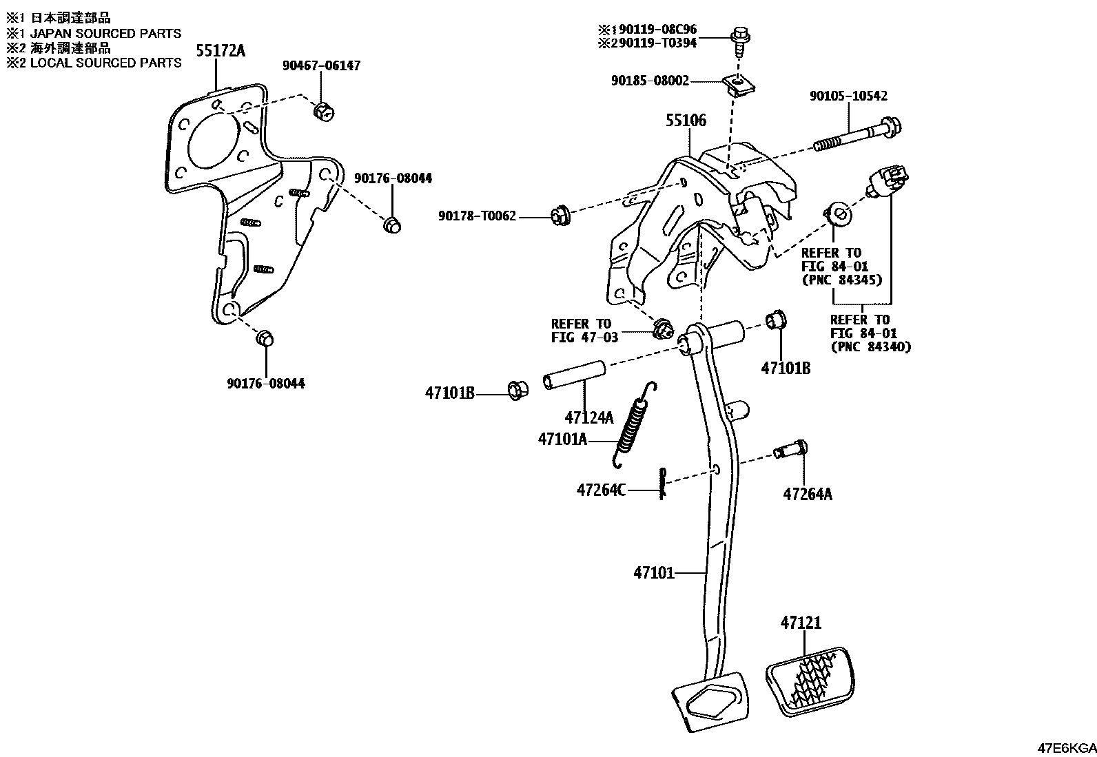 Toyota HILUX Brake Pedal & Bracket EPC diagram — 47E6KGA