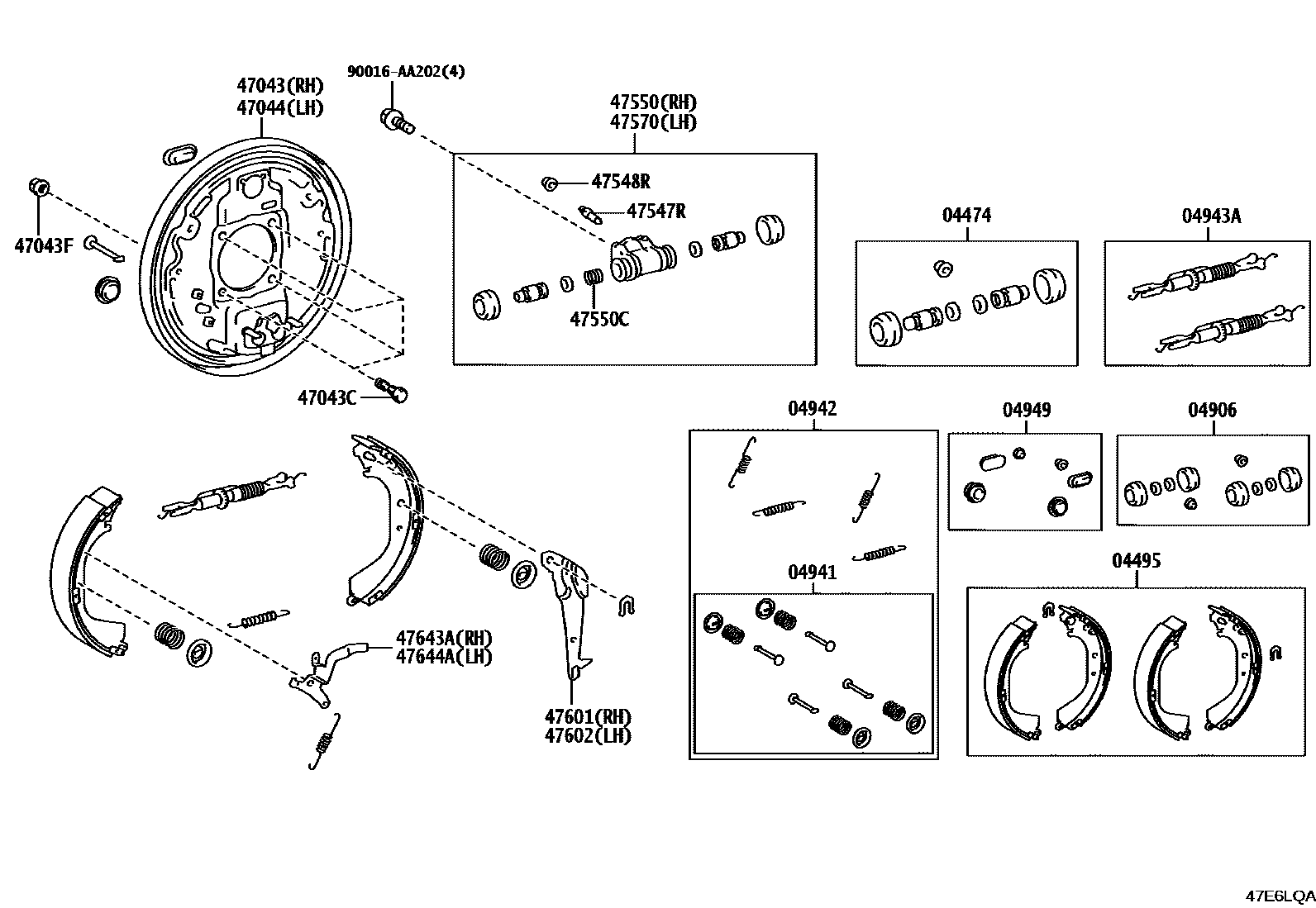Toyota HILUX 后鼓式制动器分泵和底板 EPC diagram — 47E6LQA