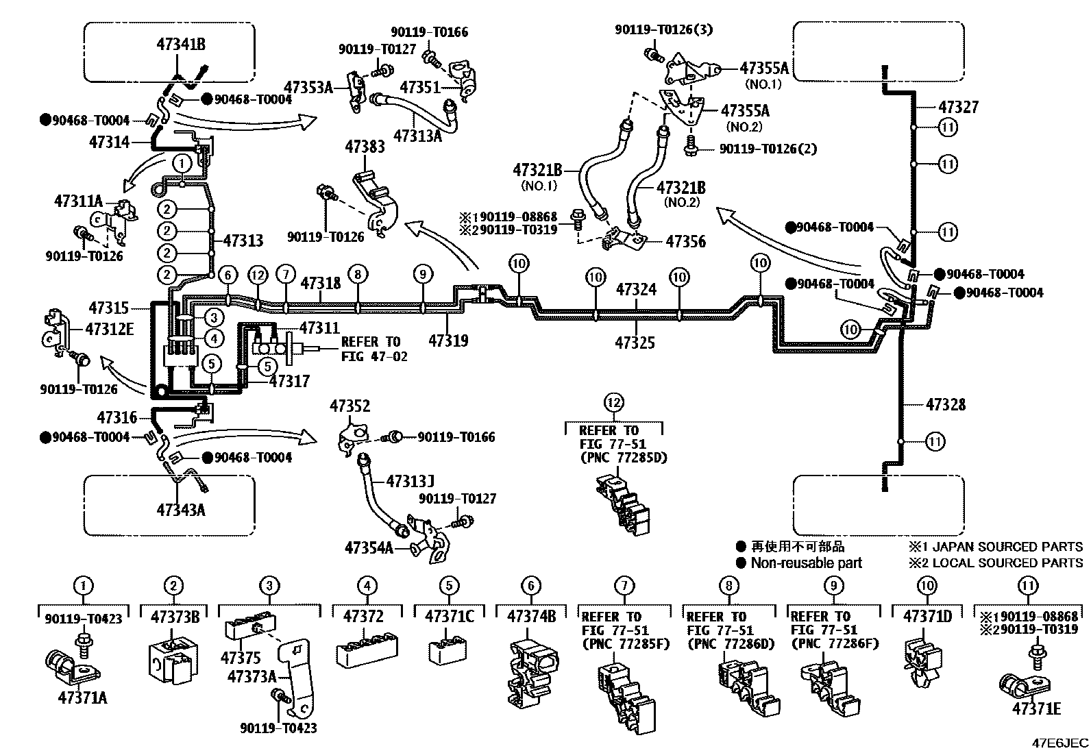 Toyota HILUX 制动配管和卡箍 EPC diagram — 47E6JEC