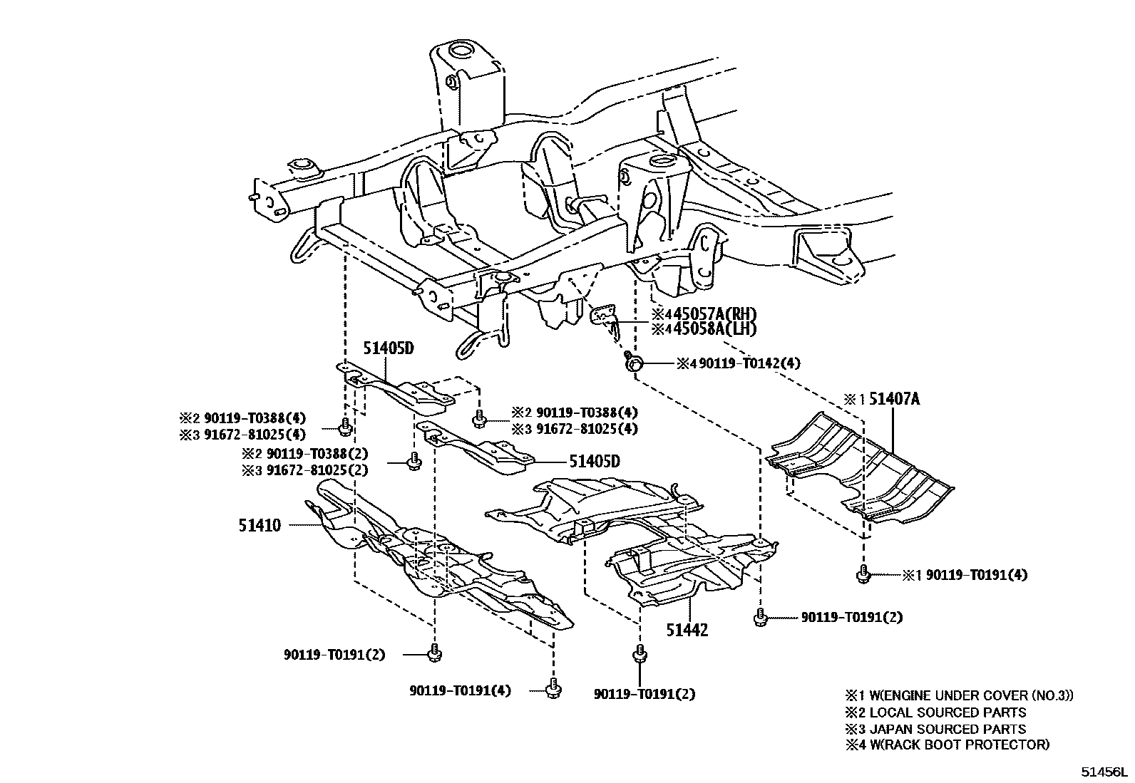 Toyota HILUX 悬架横梁和发动机底罩 EPC diagram — 51456L