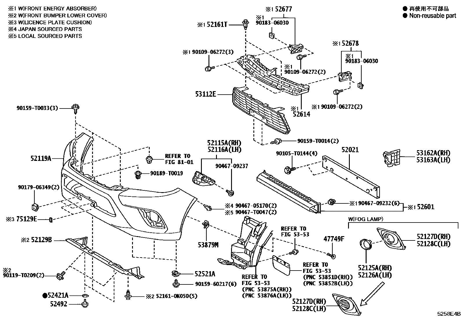 Toyota HILUX 前保险杠及附件 EPC diagram — 5258E4B