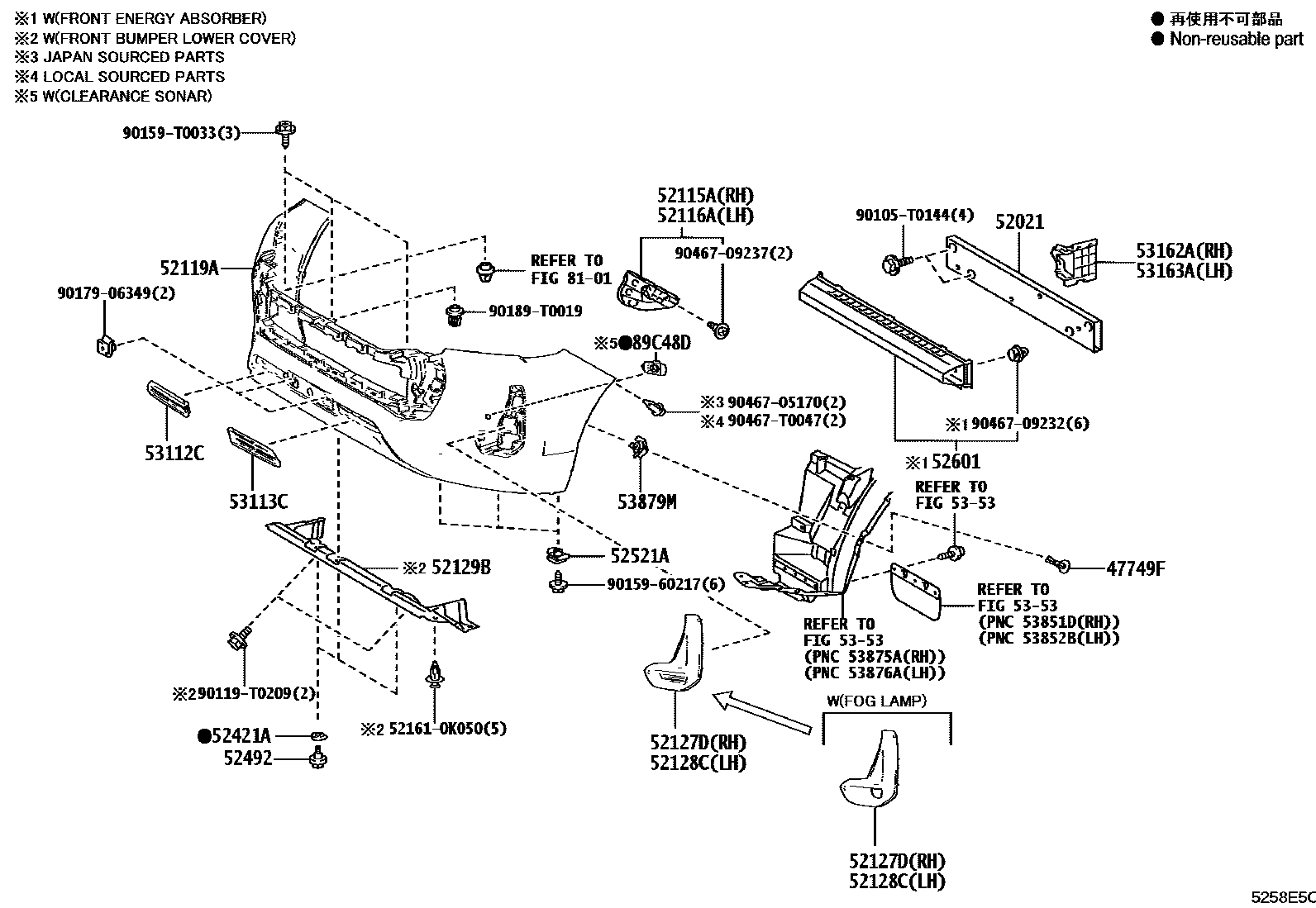 Toyota HILUX 前保险杠及附件 EPC diagram — 5258E5C
