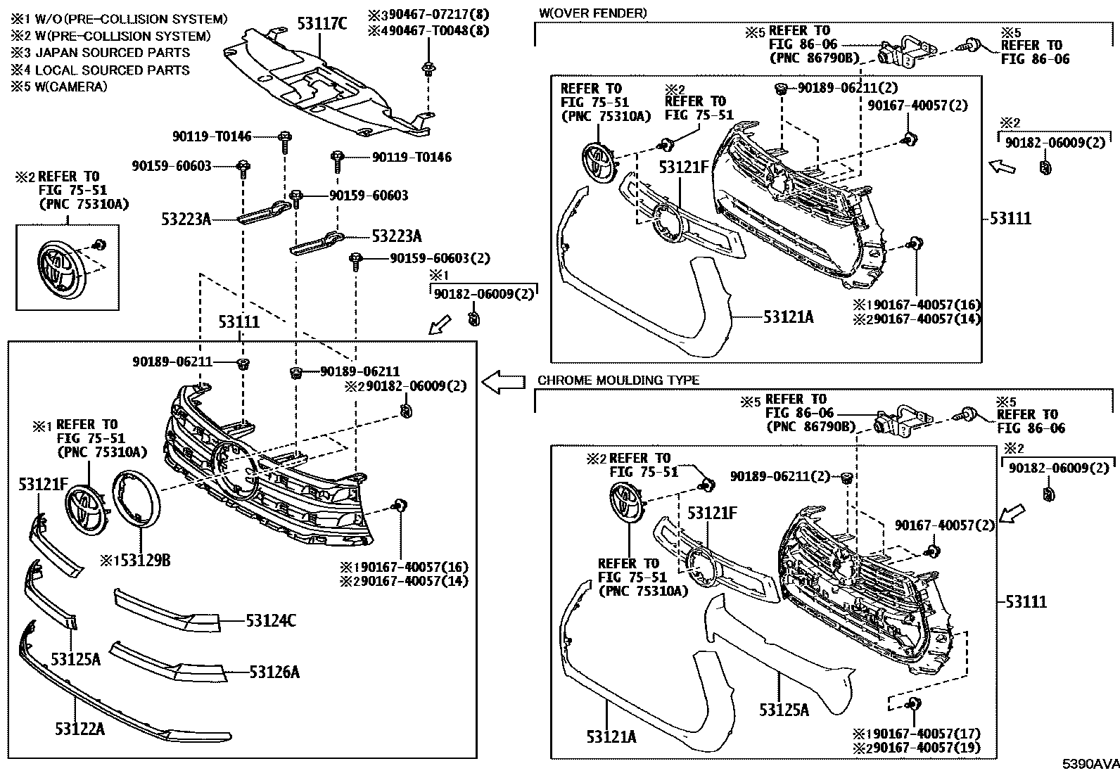 Toyota HILUX radiator grille EPC diagram — 5390AVA