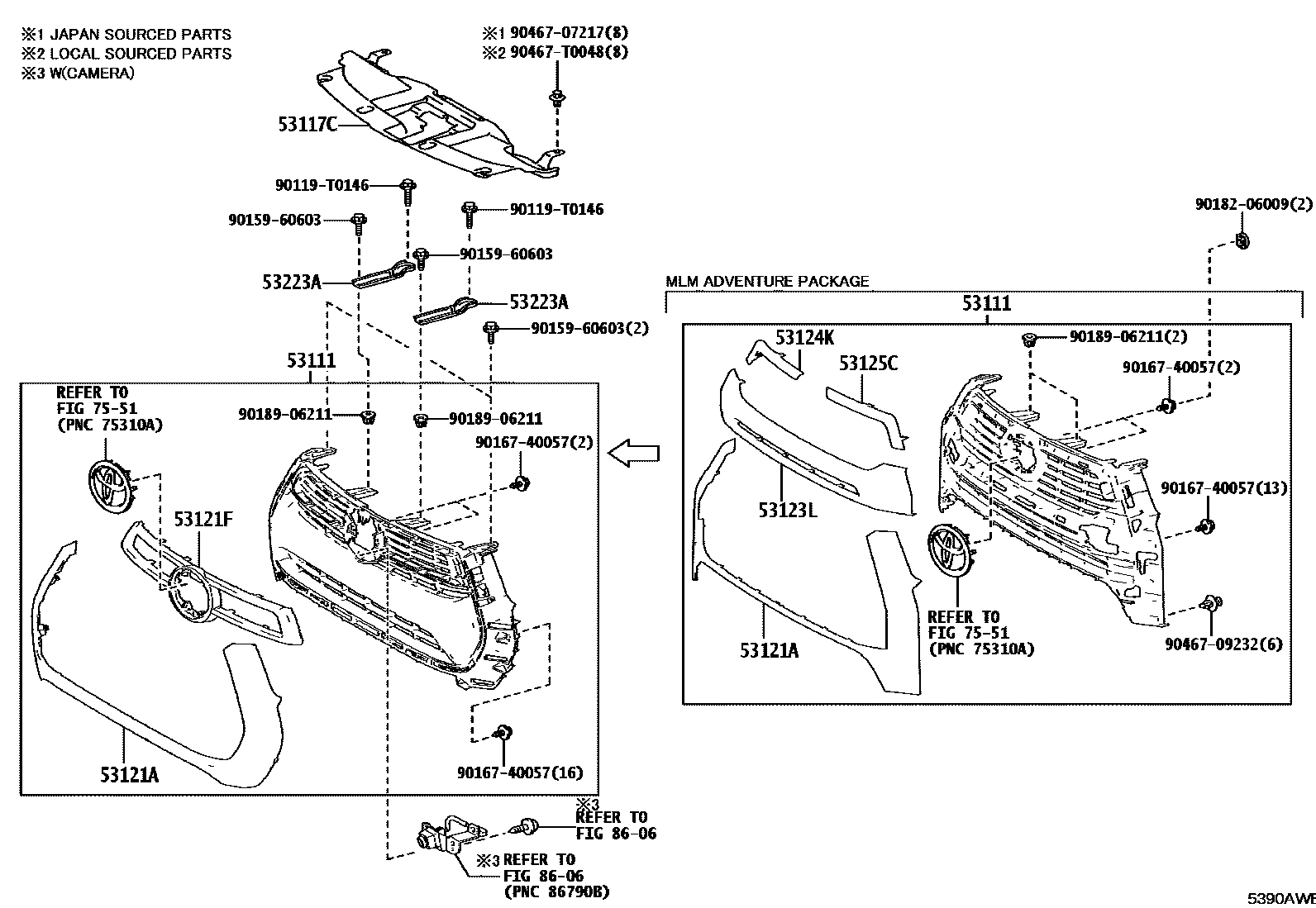 Toyota HILUX radiator grille EPC diagram — 5390AWB