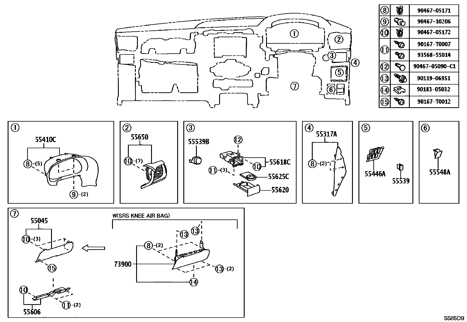 Toyota HILUX 仪表板和手套箱 EPC diagram — 5585D9