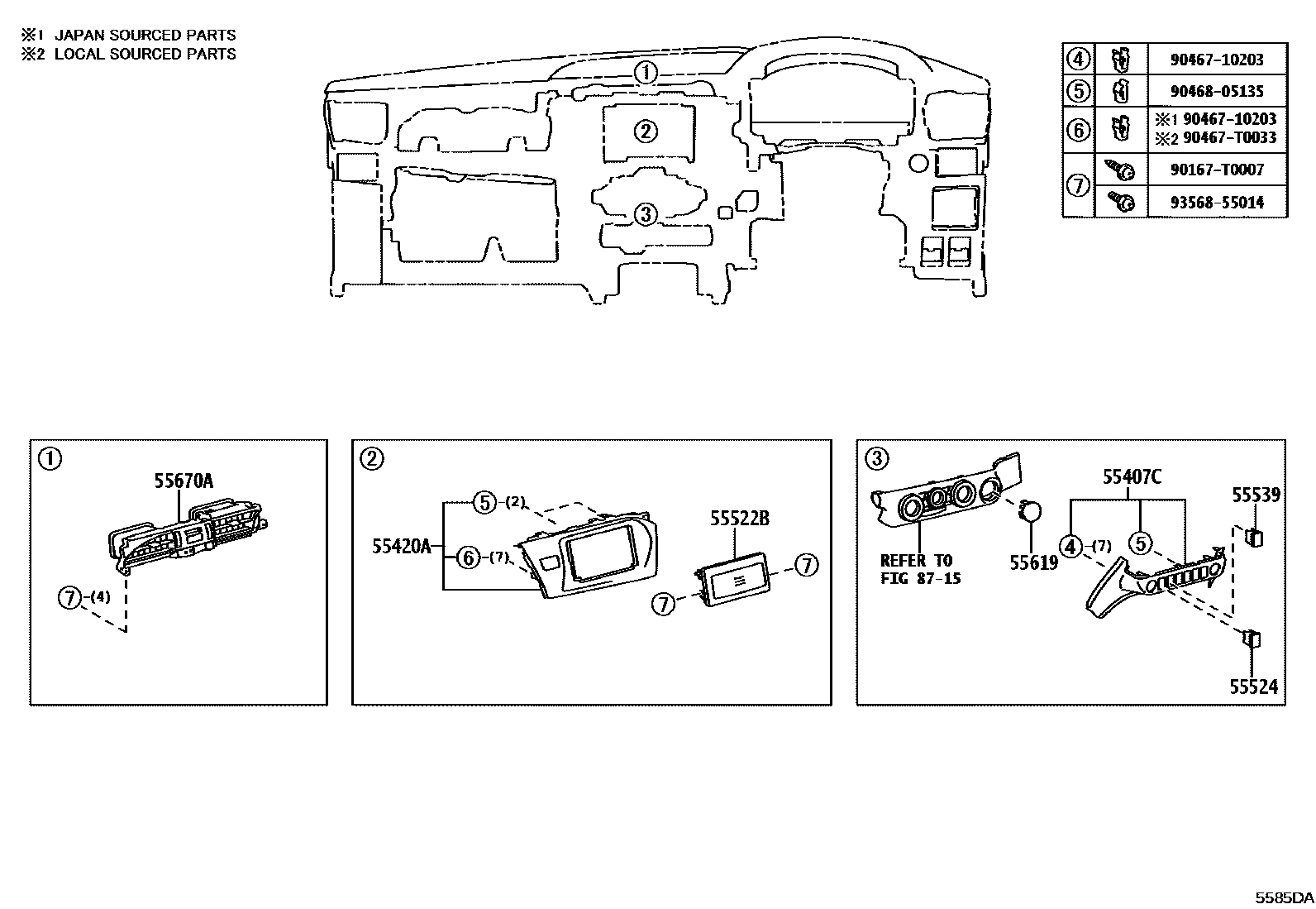 Toyota HILUX 仪表板和手套箱 EPC diagram — 5585DA