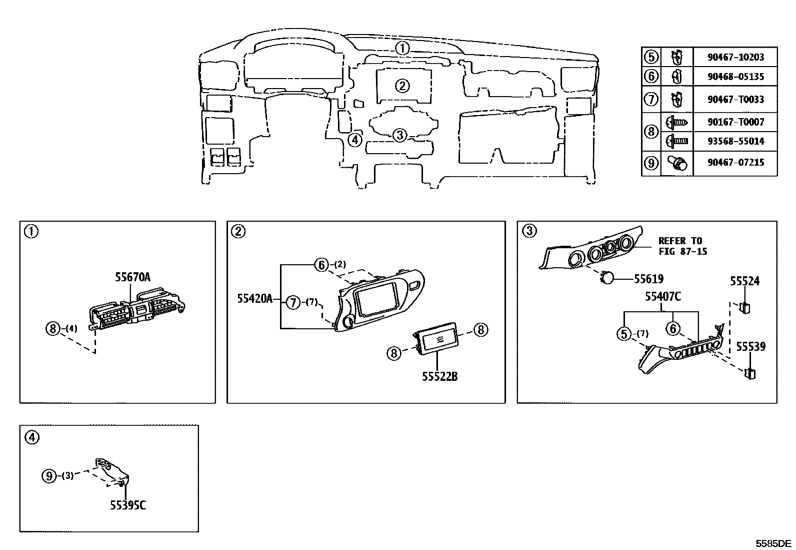 Toyota HILUX 仪表板和手套箱 EPC diagram — 5585DE