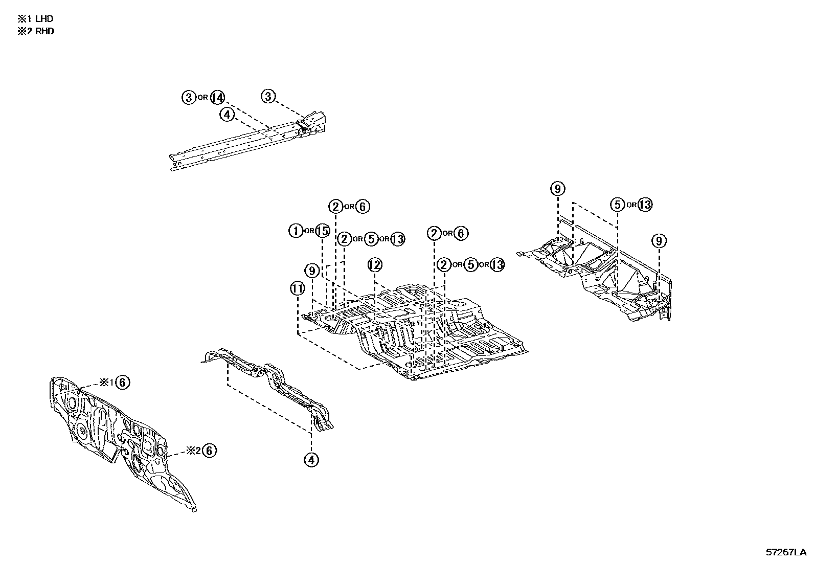 Toyota HILUX hole plug EPC diagram — 57267LA