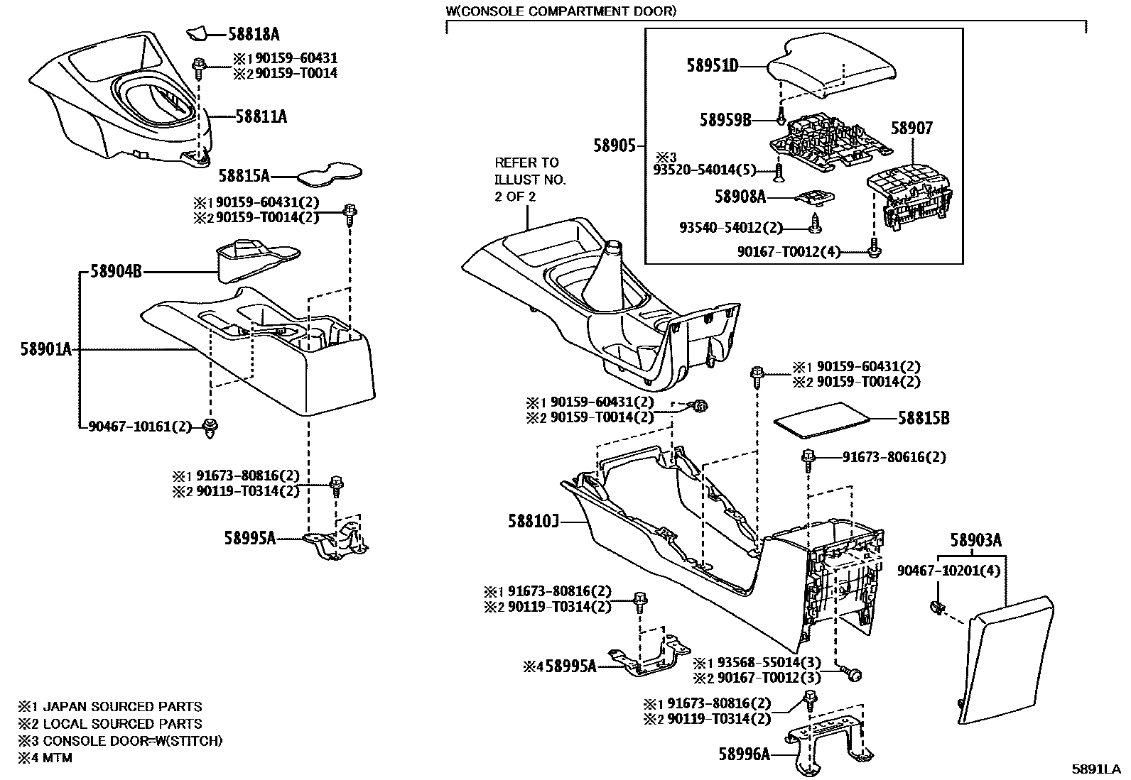 Toyota HILUX 中央扶手箱和支架 EPC diagram — 5891LA