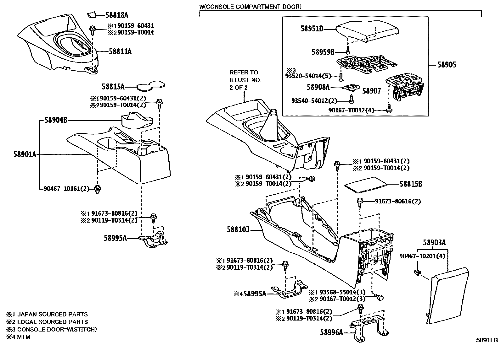 Toyota HILUX 中央扶手箱和支架 EPC diagram — 5891LB