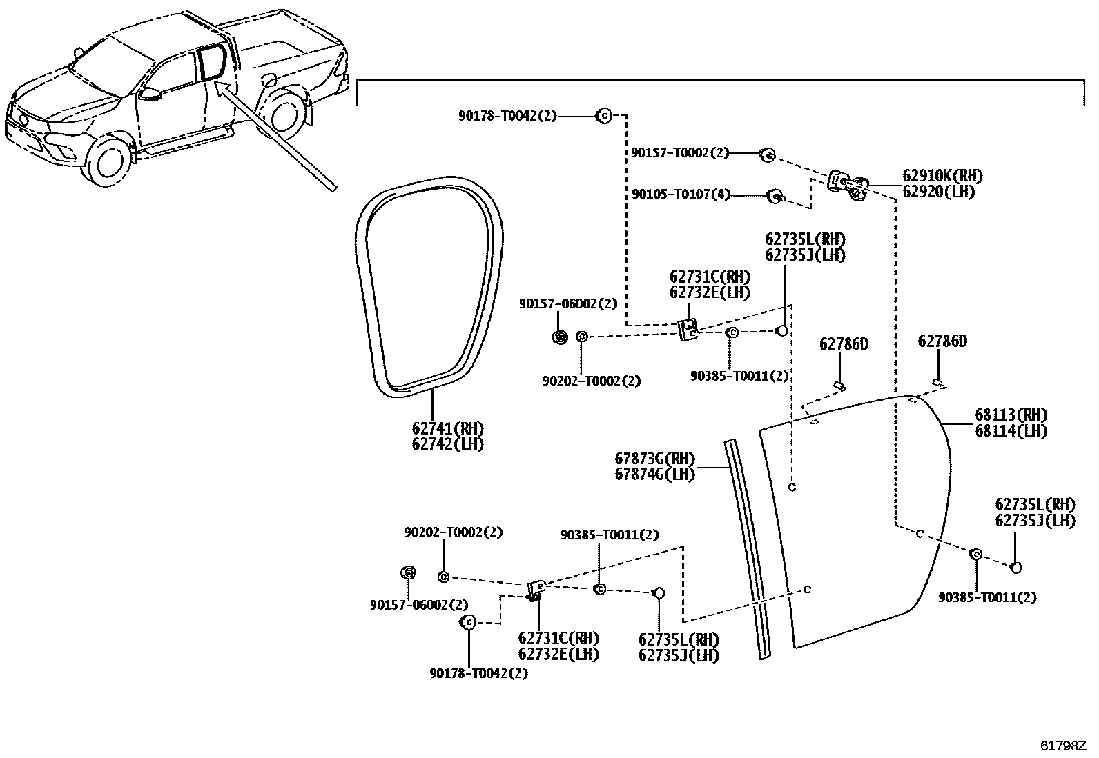 Toyota HILUX 侧窗 EPC diagram — 61798Z