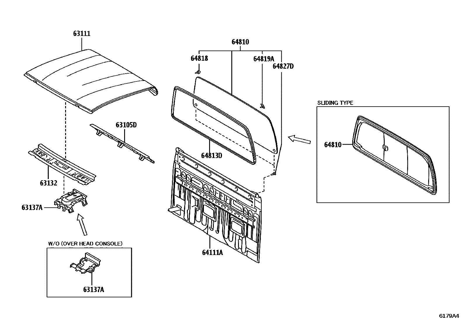 Toyota HILUX 天窗板和背板 EPC diagram — 6179A4