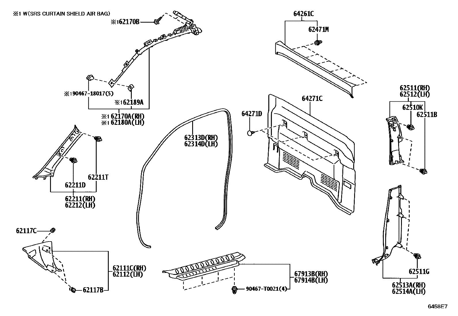 Toyota HILUX 车内装饰板 EPC diagram — 6458E7