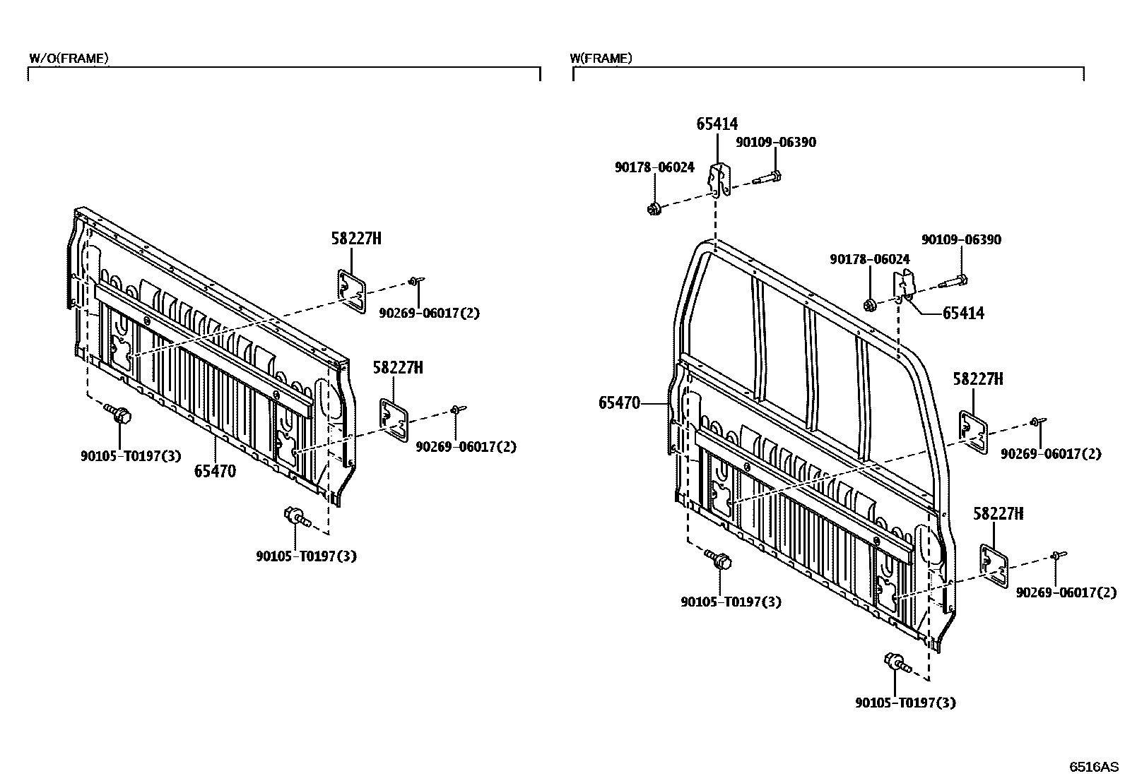 Toyota HILUX 后车身防护架和背门 EPC diagram — 6516AS