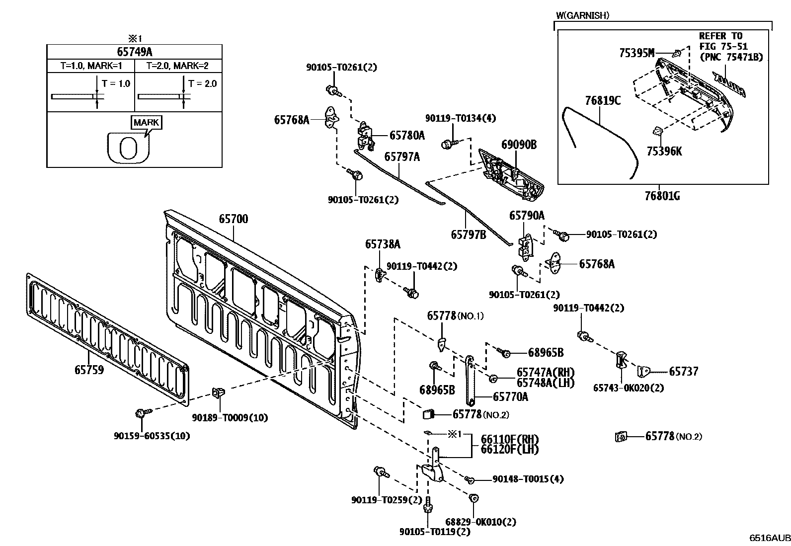 Toyota HILUX 后车身防护架和背门 EPC diagram — 6516AUB