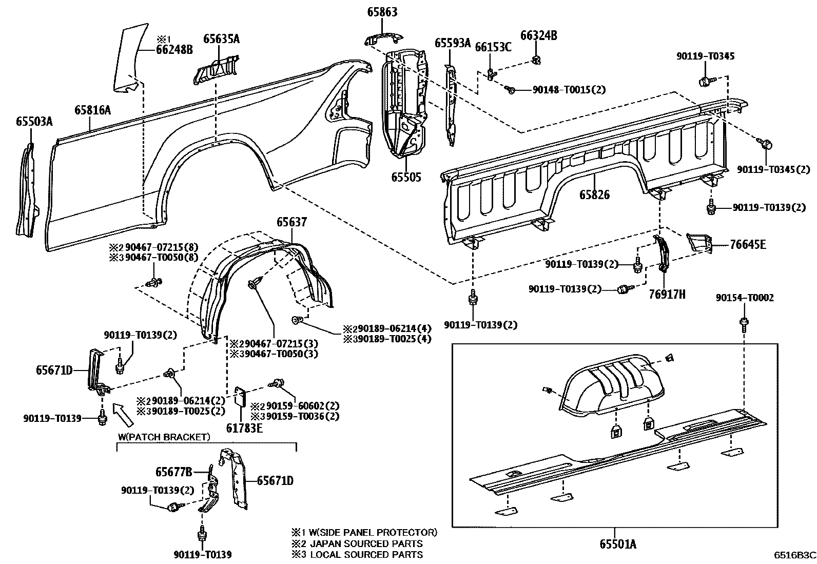 Toyota HILUX 后车身侧面板 EPC diagram — 6516B3C