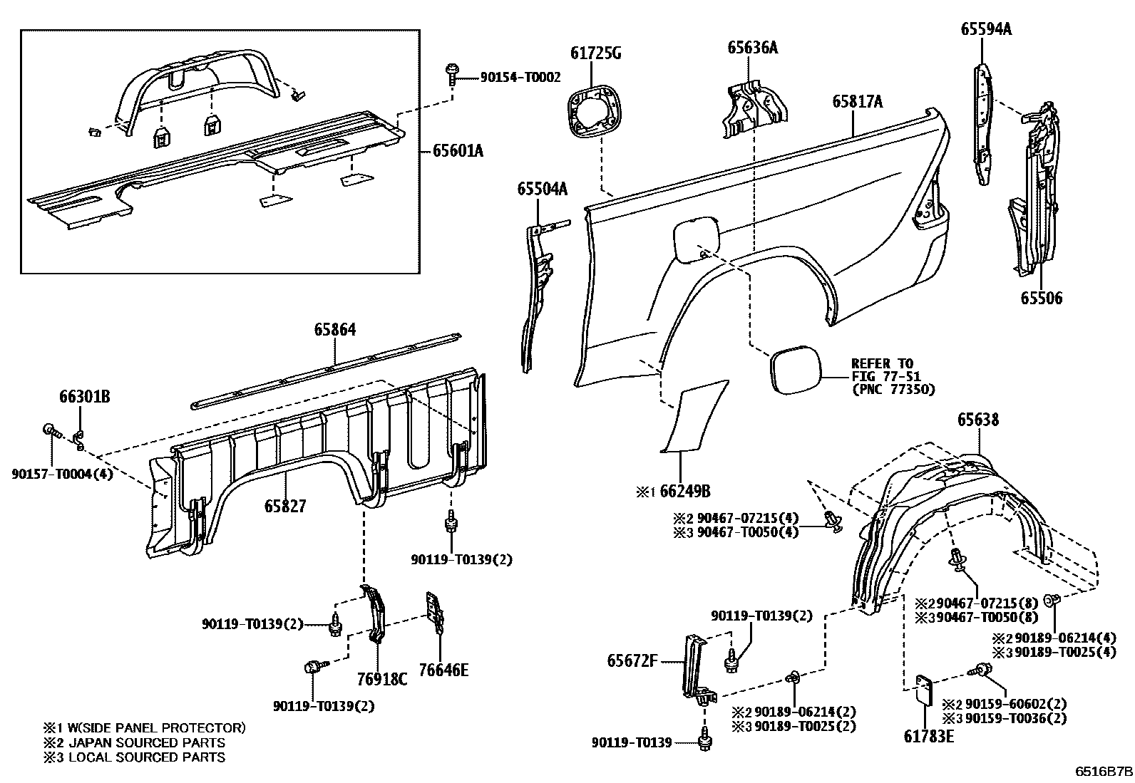 Toyota HILUX 后车身侧面板 EPC diagram — 6516B7B
