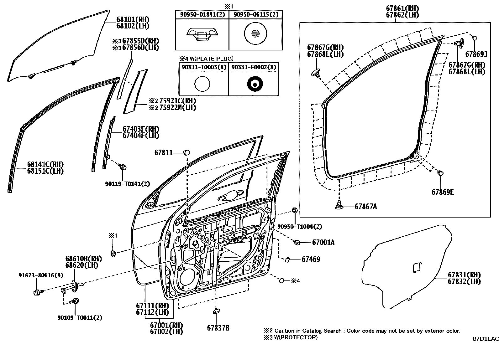 Toyota HILUX 前门板和前门玻璃 EPC diagram — 67D1LAC