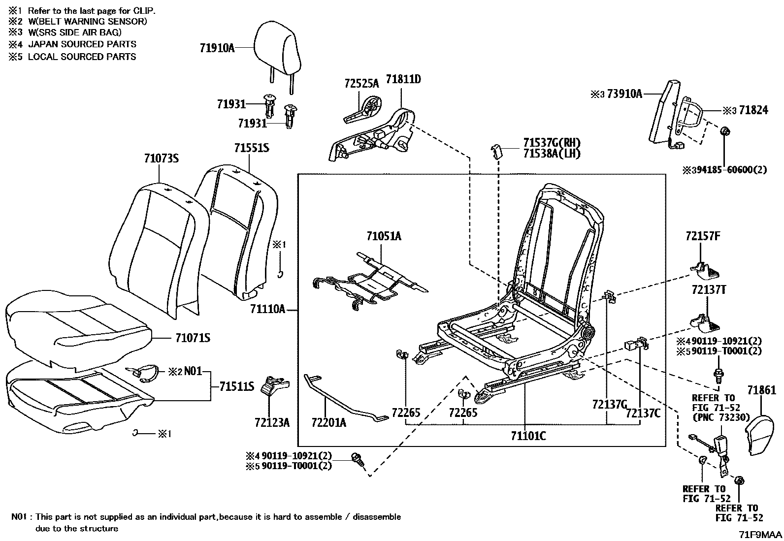 Toyota HILUX 座椅和座椅滑轨 EPC diagram — 71F9MAA