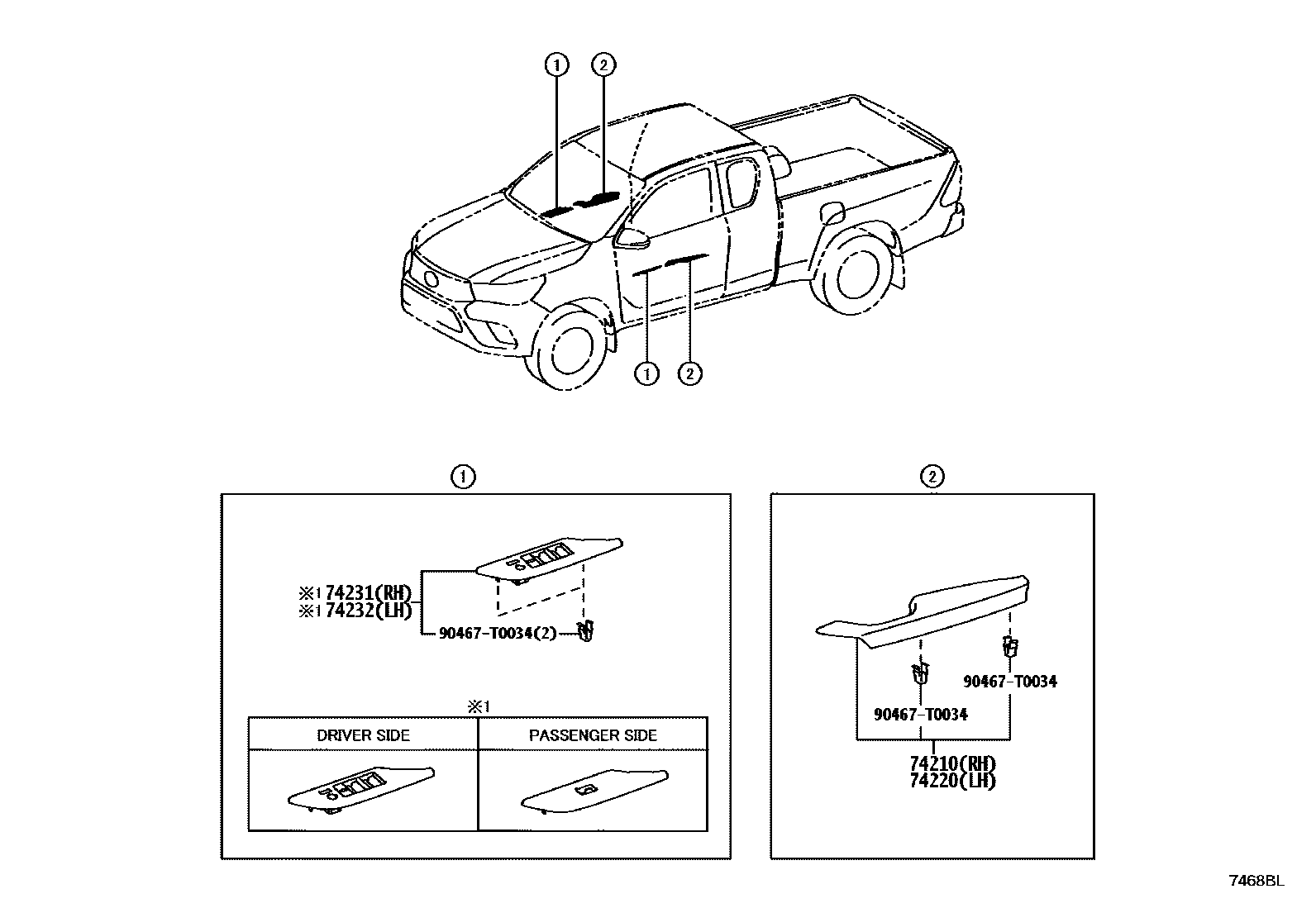 Toyota HILUX 扶手和遮阳板 EPC diagram — 7468BL