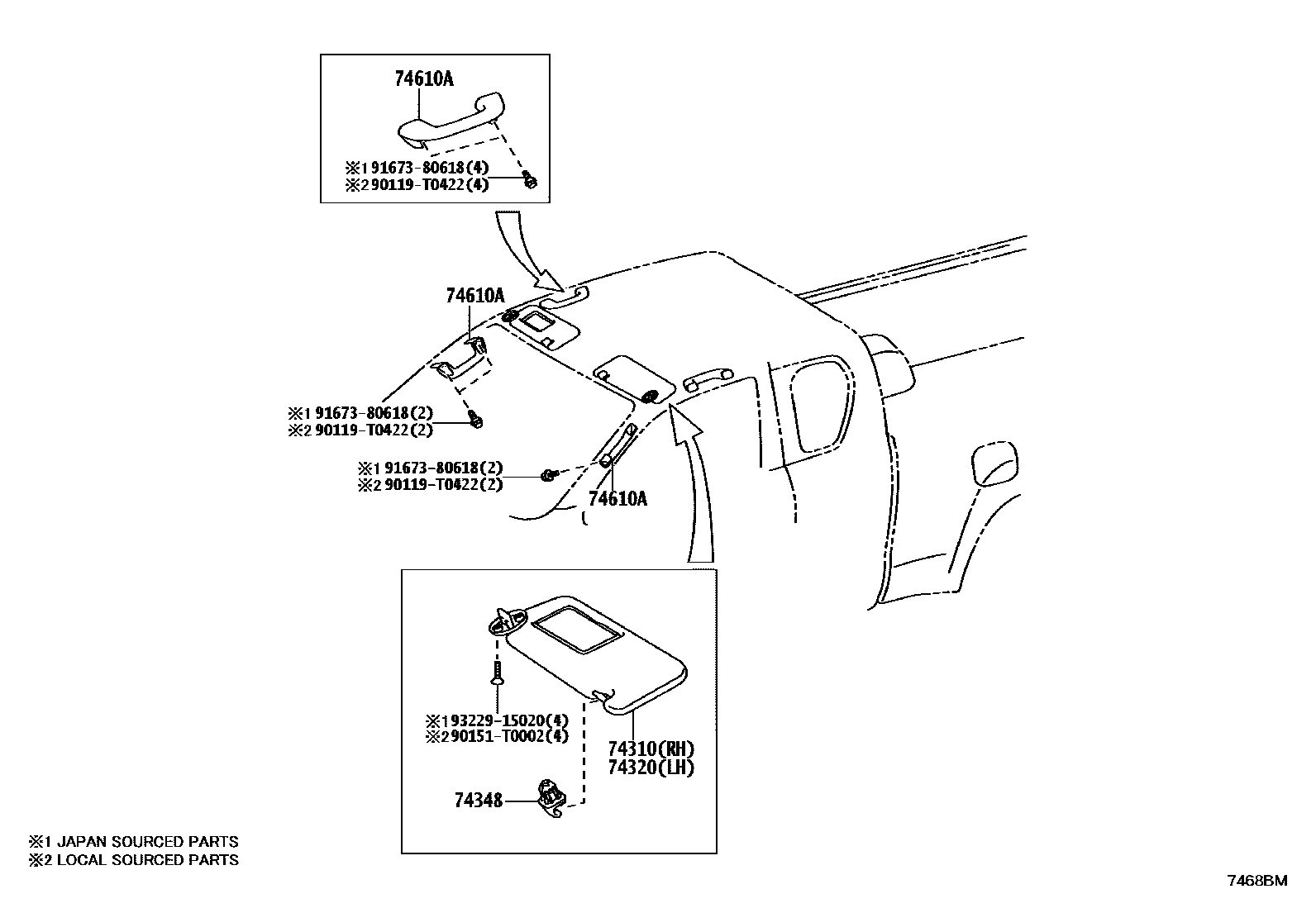 Toyota HILUX 扶手和遮阳板 EPC diagram — 7468BM